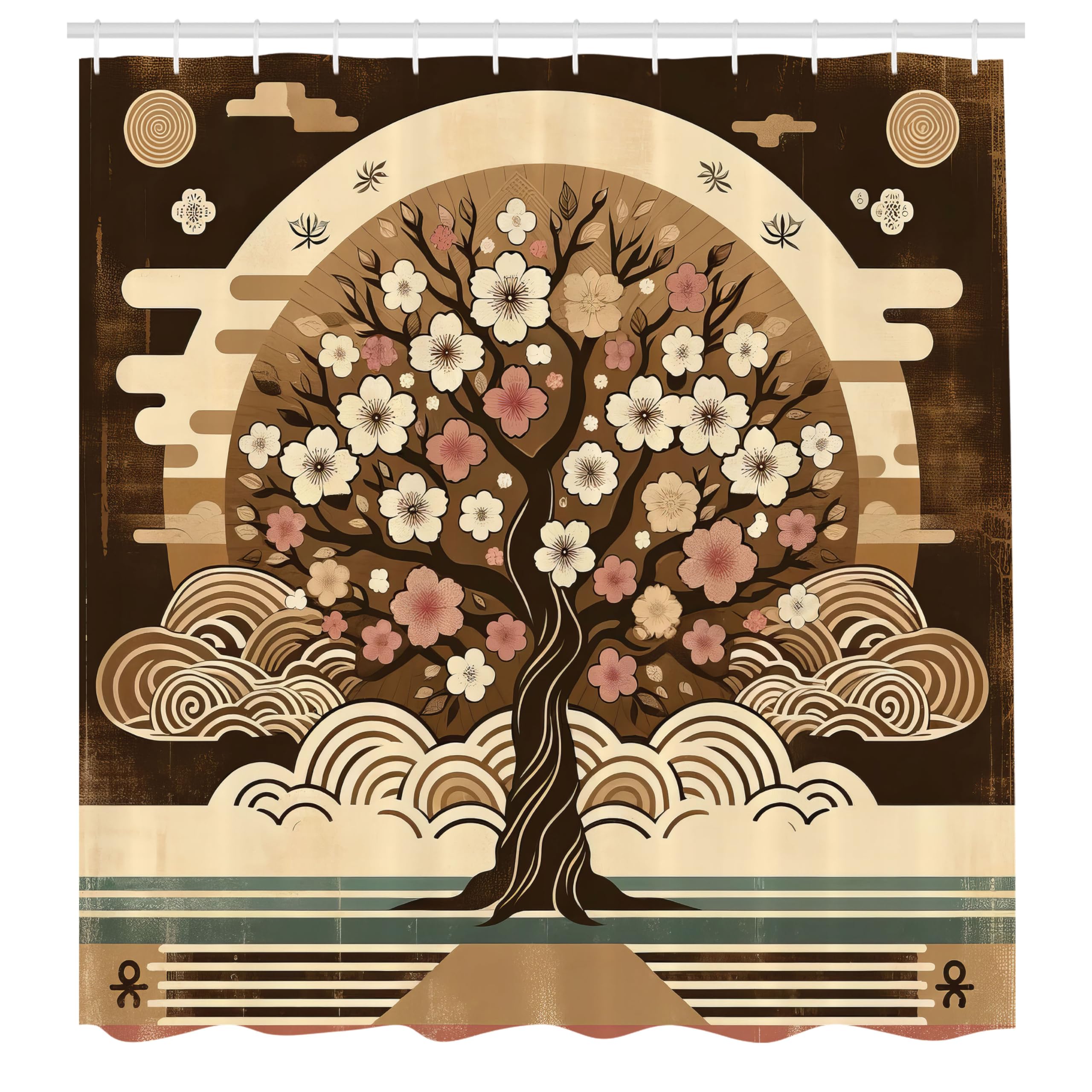 Ambesonne Brown Shower Curtain, Asian Cultural Inspired Tree Design Grunge Earthy Style Floral Branches, Cloth Fabric Bathroom D