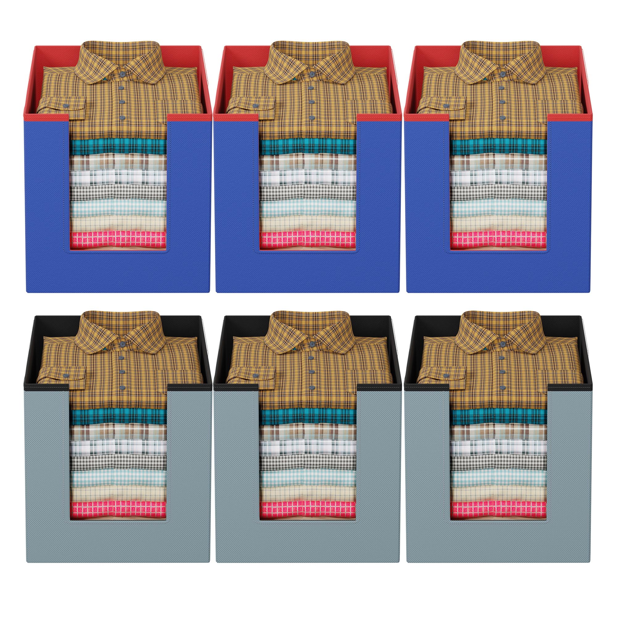 Kuber Industries 6 Pieces Non Woven Shirt Stacker/Shirt Organizer Wardrobe Organizer (Grey & Blue)Kubmart11350