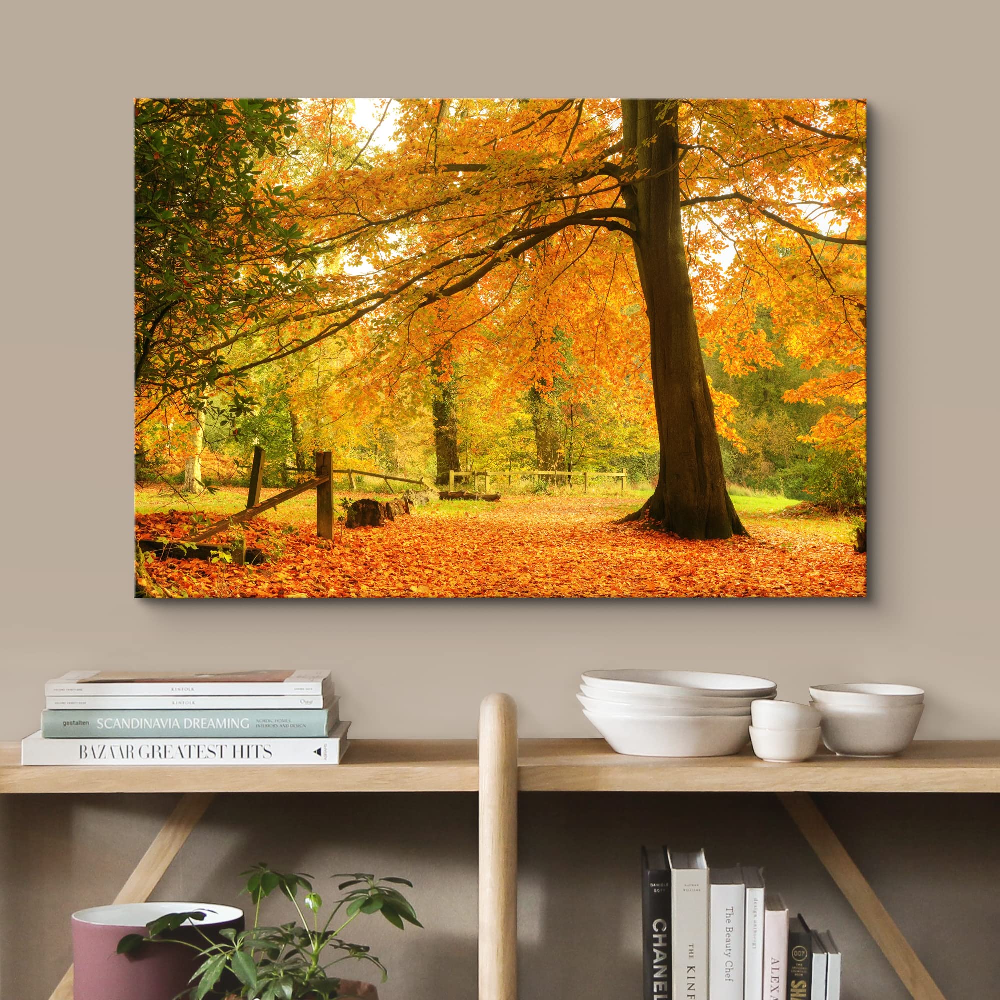 Wall26 Canvas Print Wall Art Yellow & Orange Autumn And Fall Forest Floral Nature Photography Realism Rustic Scenic Relax/Calm M
