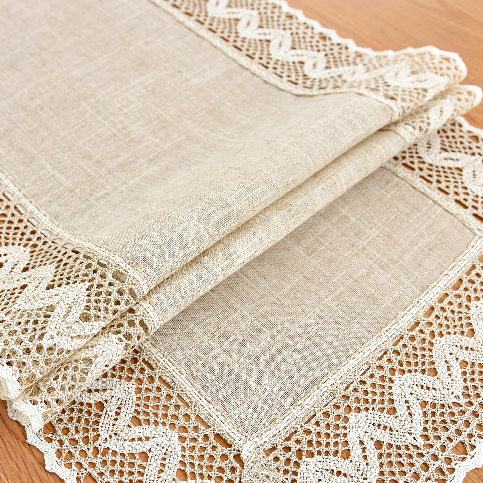 Linen Rustic Farmhouse Style Short Table Runner Beige Lace Basic Flax Dresser Scarf 36 Inch