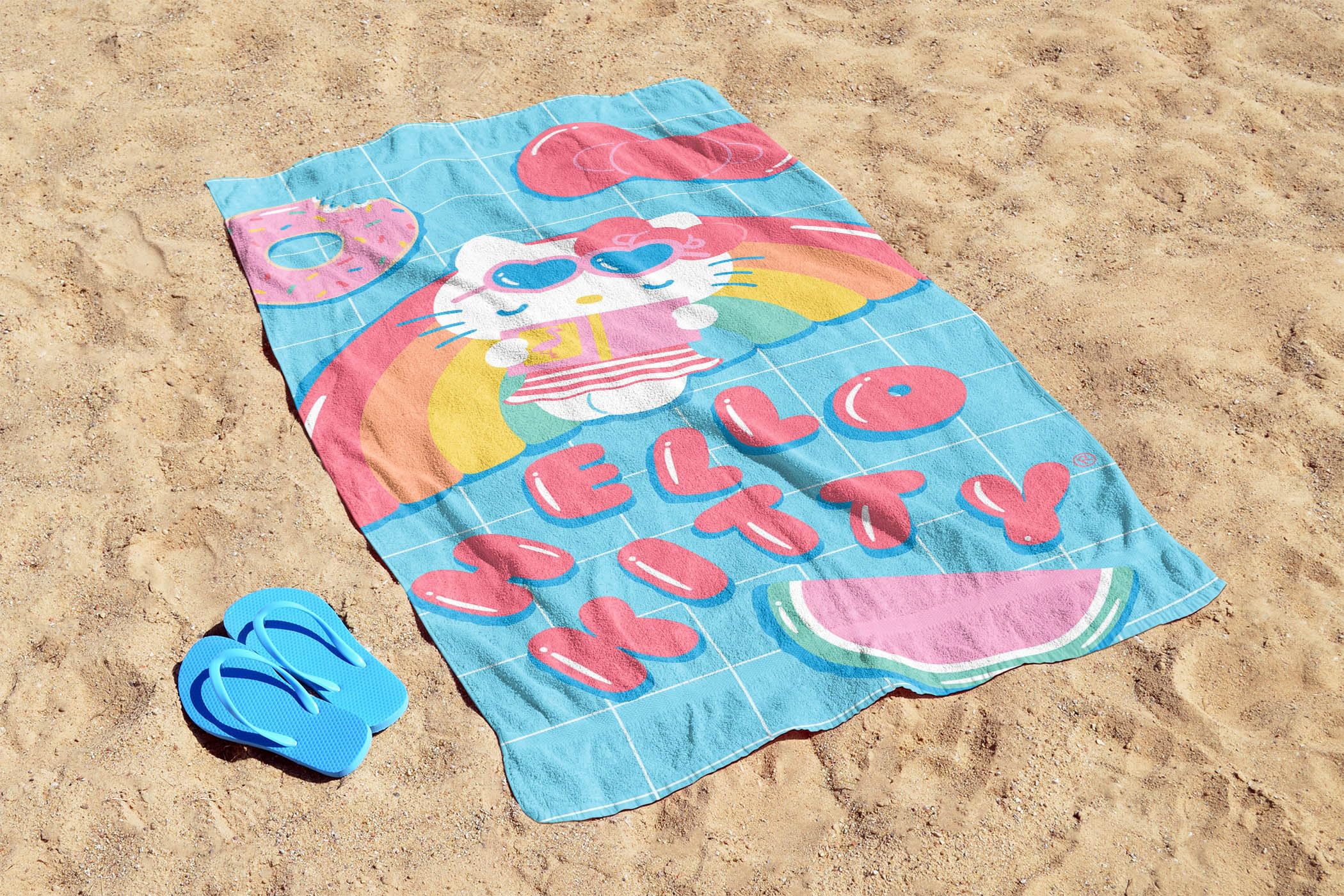 Jay Franco Hello Kitty Rainbow Bath Pool Beach Towel - Super Soft & Absorbent 100% Cotton Towel  Measures 28 x 58