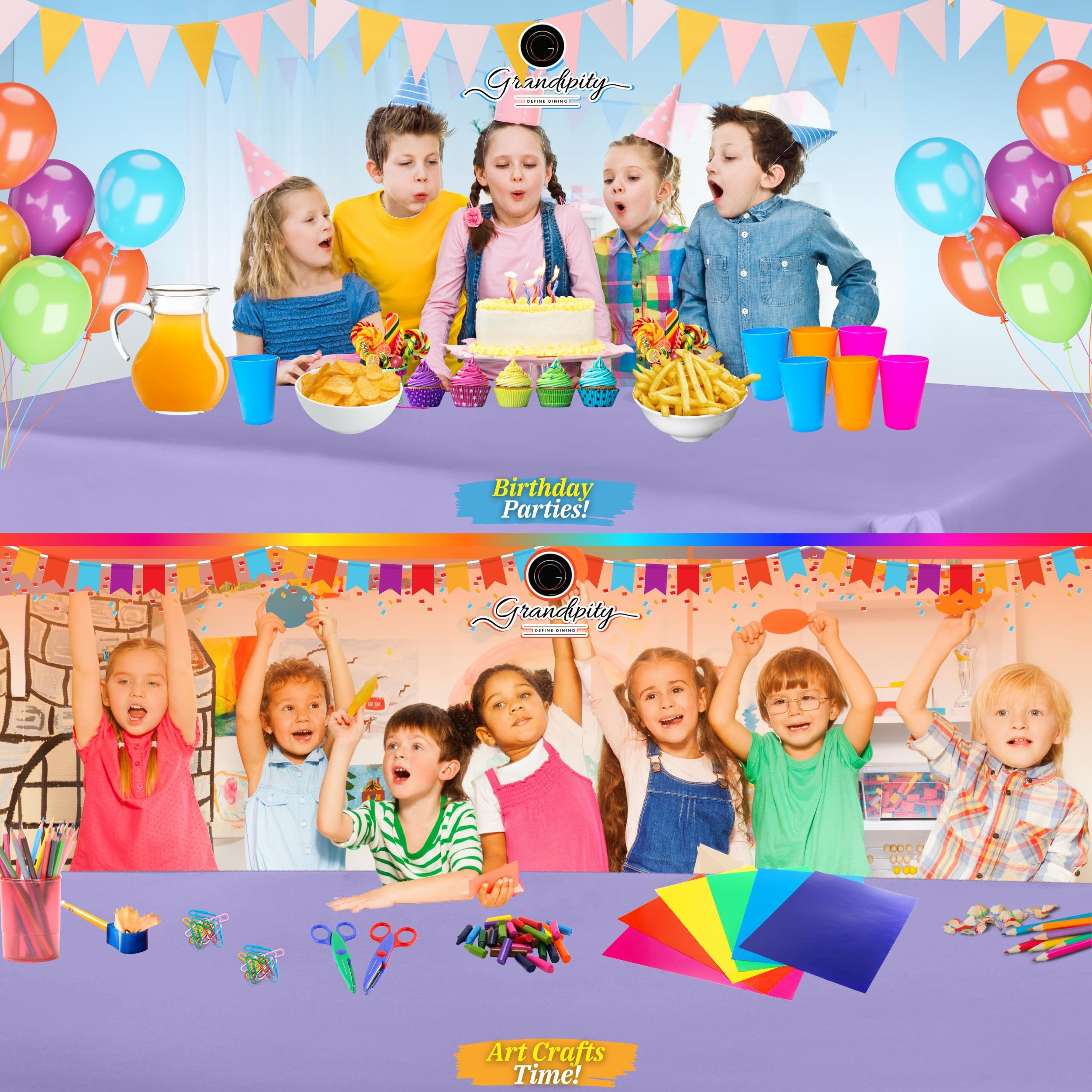 Grandipity Lavender Plastic Table Cloth Disposable (6 Pk) 54In X 108In Plastic Tablecloths For Rectangle Tables - Premium Party