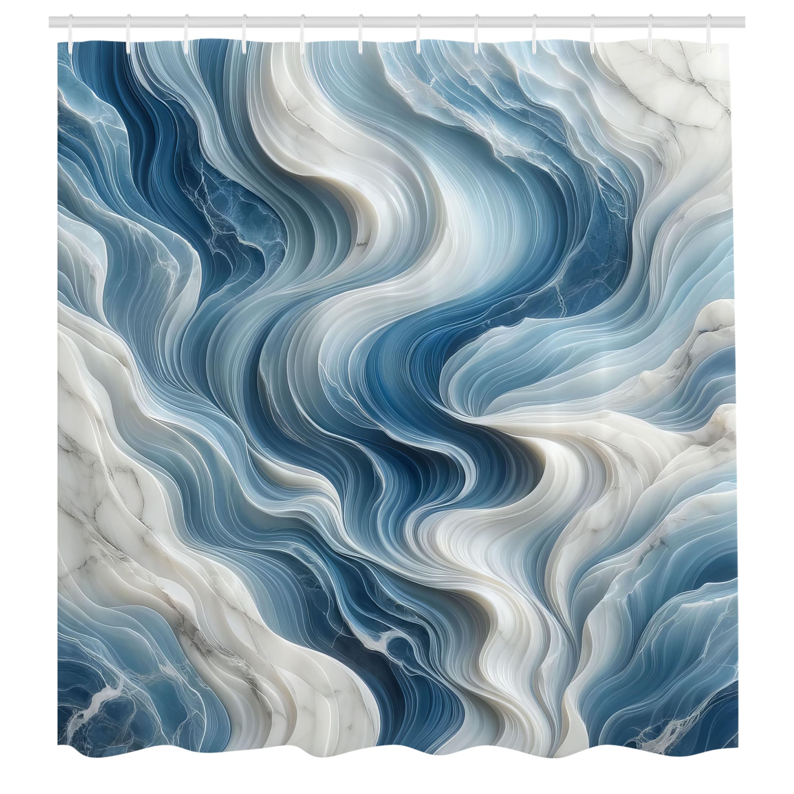 Ambesonne Blue Shower Curtain, Surreal Waves Of Marble Print With Oceanic Colors Modern Abstract Style, Cloth Fabric Bathroom De
