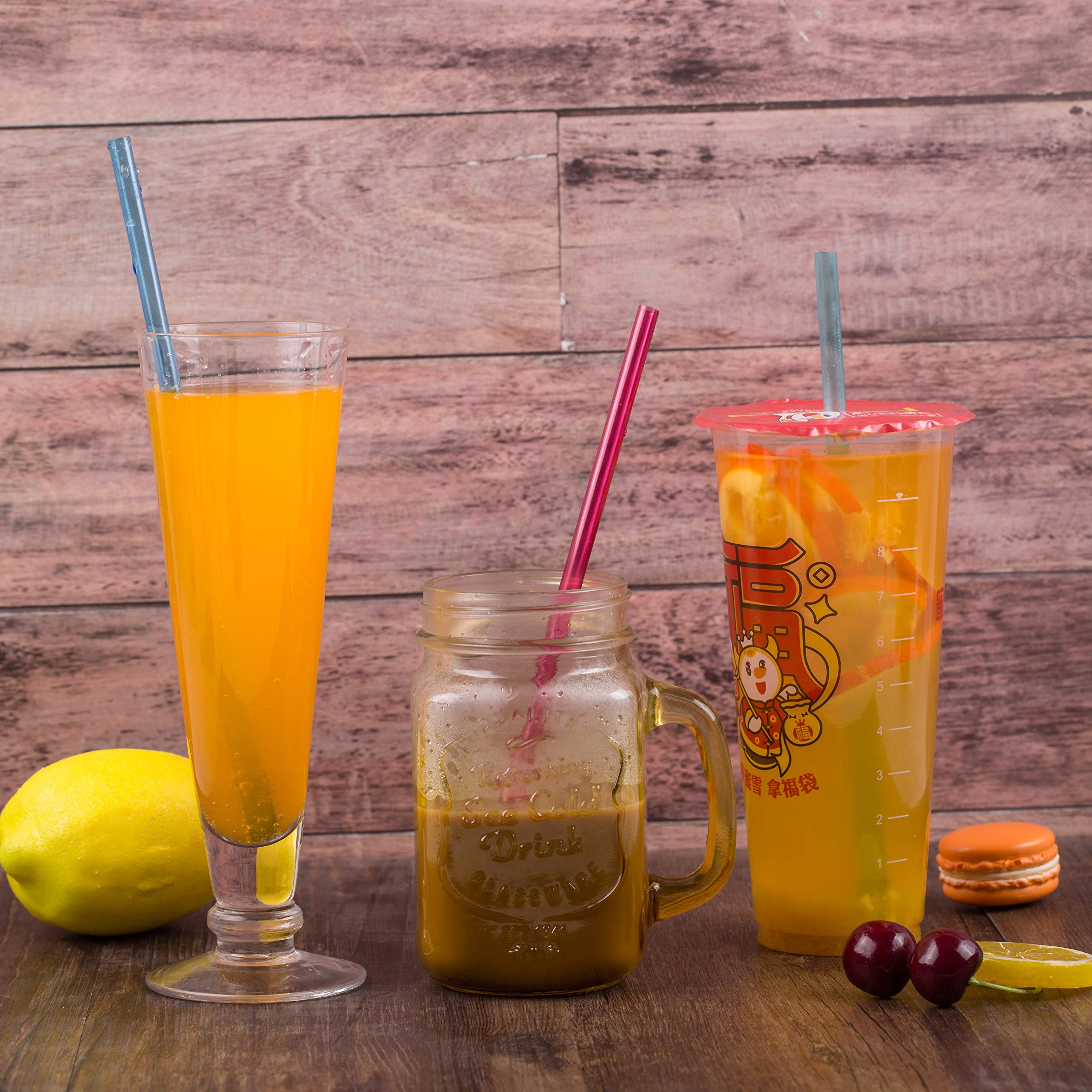 12 Pieces 10 Inches Reusable Plastic Straws for Tall Cups and Tumblers  BPA-Free Unbreakable Clear Colored Replacement Drinking Straws with 1 Cleaning Brush  Not Dishwasher Safe