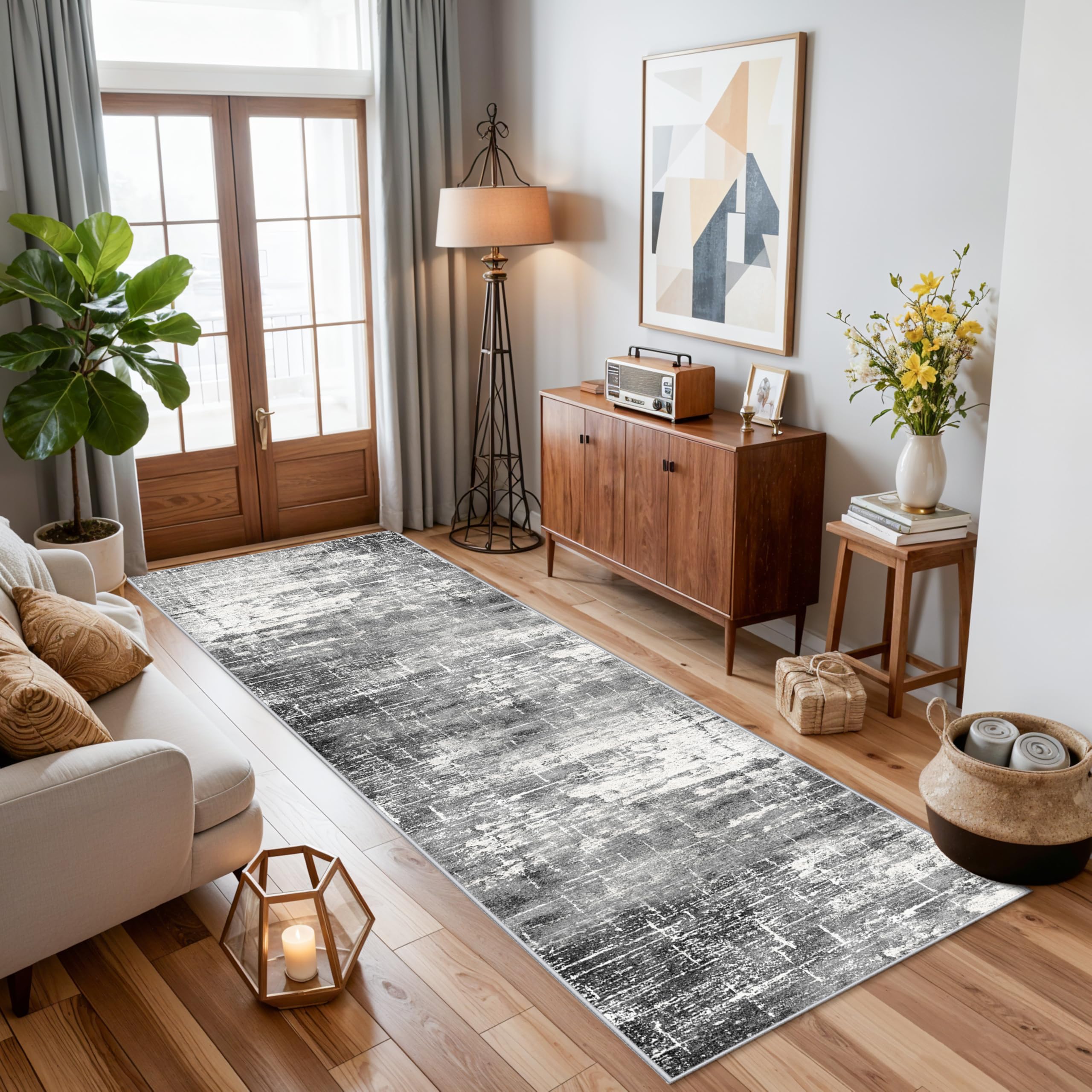 Washable 2x5 Kitchen Area Rug: Non-Slip Abstract Water-Resistant Entryway Rug Soft Sink Fridge Area Bedroom Carpet Low Pile Floo