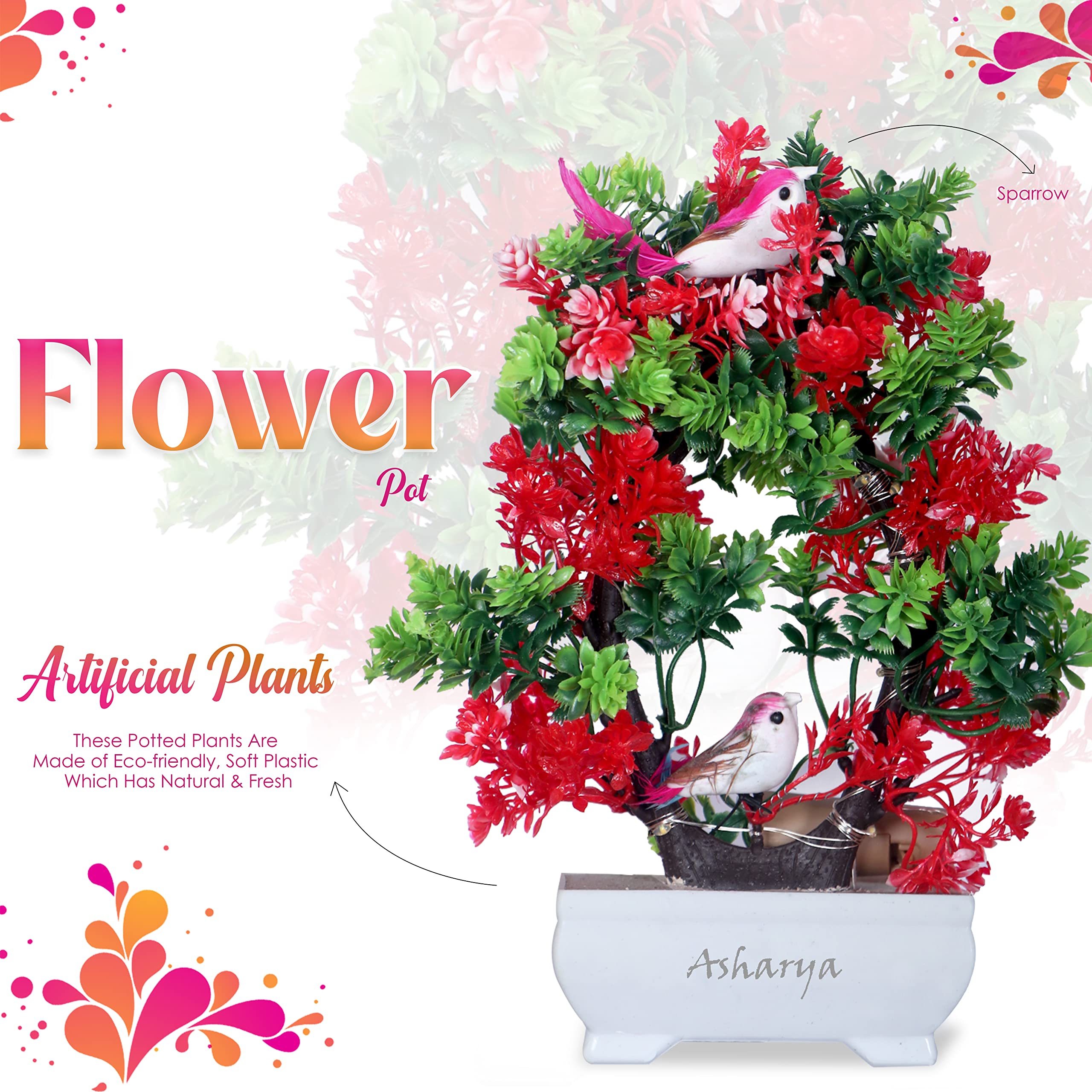 Asharya Artificial Bonsai Plant with LED Light  Faux Bonsai Tree Decor for Desk, Home, Office | Realistic Look| Small Potted Pla
