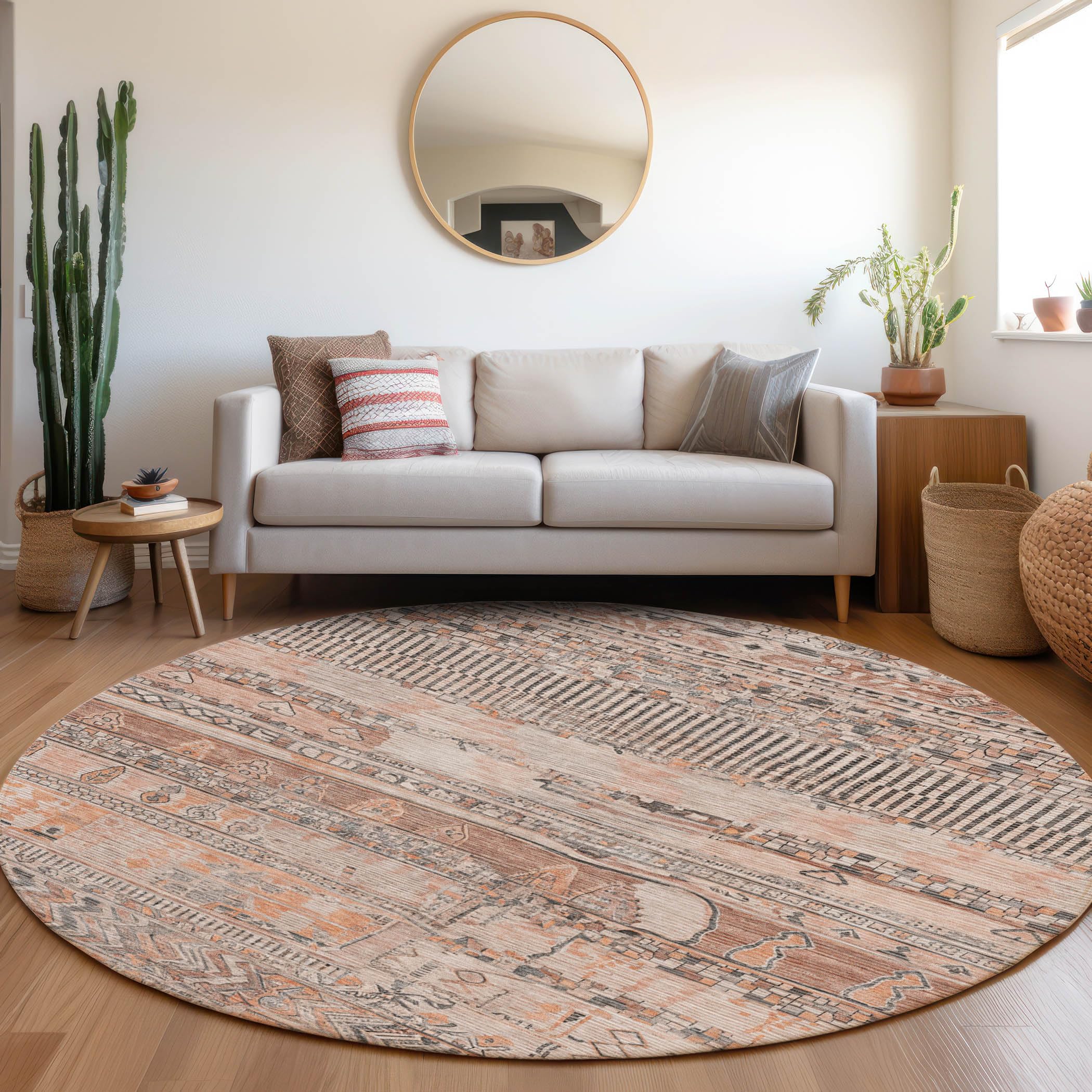 Machine Washable Indoor/Outdoor Chantille Terracotta 8 x 8 Round Rug
