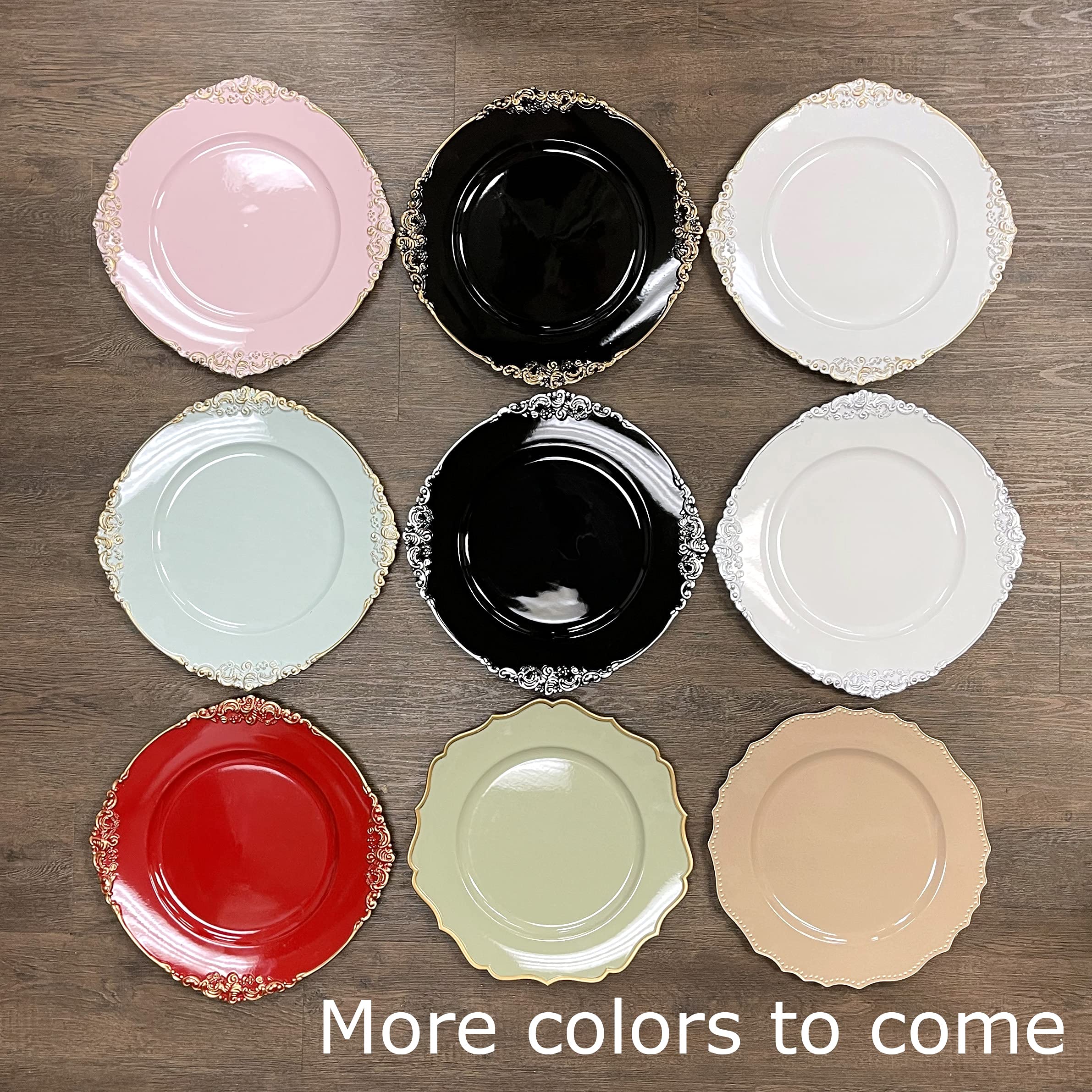 allgala 13-Inch 6-Pack Heavy Quality Round Charger Plates-Floral Black Gold Trim-HD80343