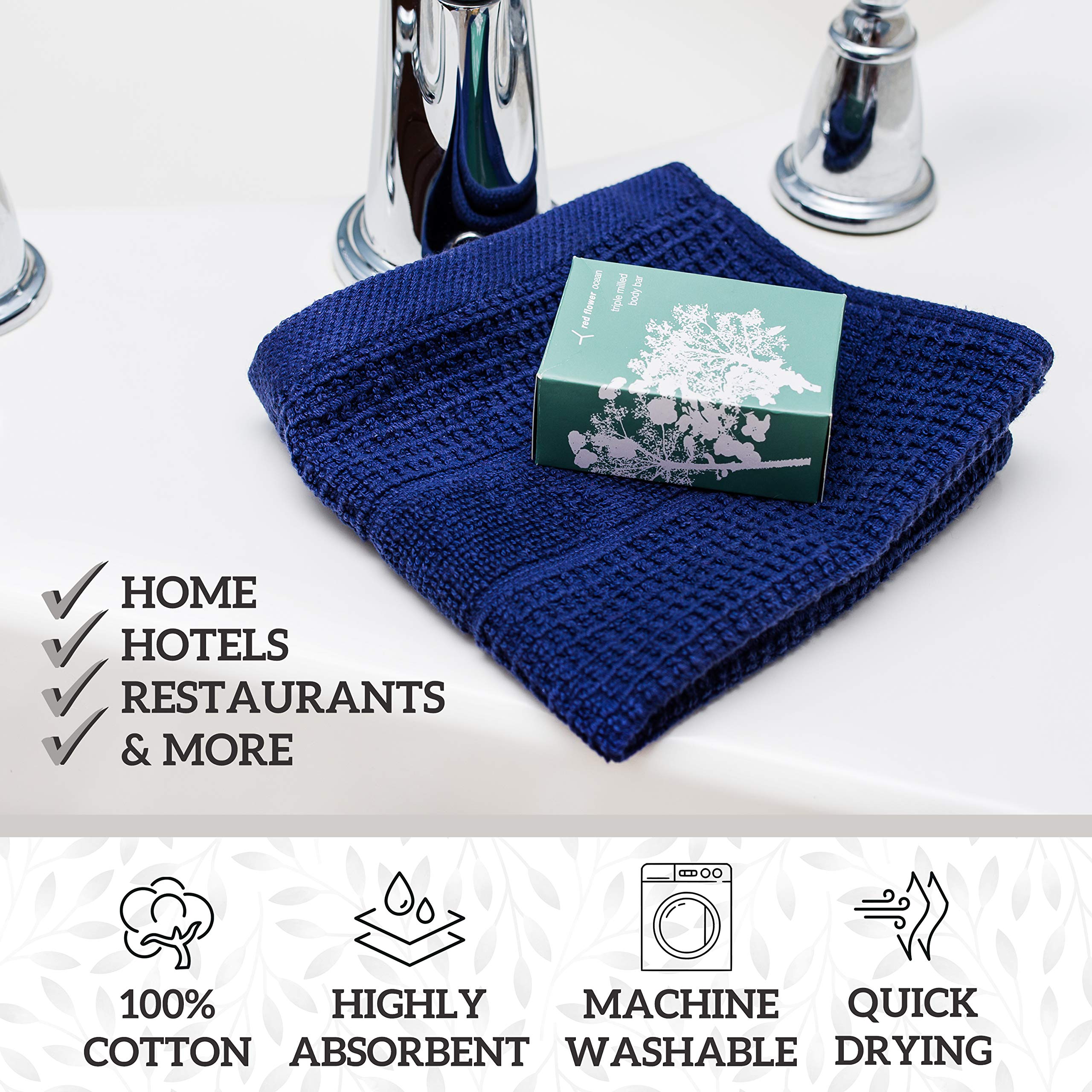 Green Lifestyle 12X12 Inches Waffle Weave Washcloths 6 Pack, Soft, Durable, Highly Absorbent And Luxurious (Blue)