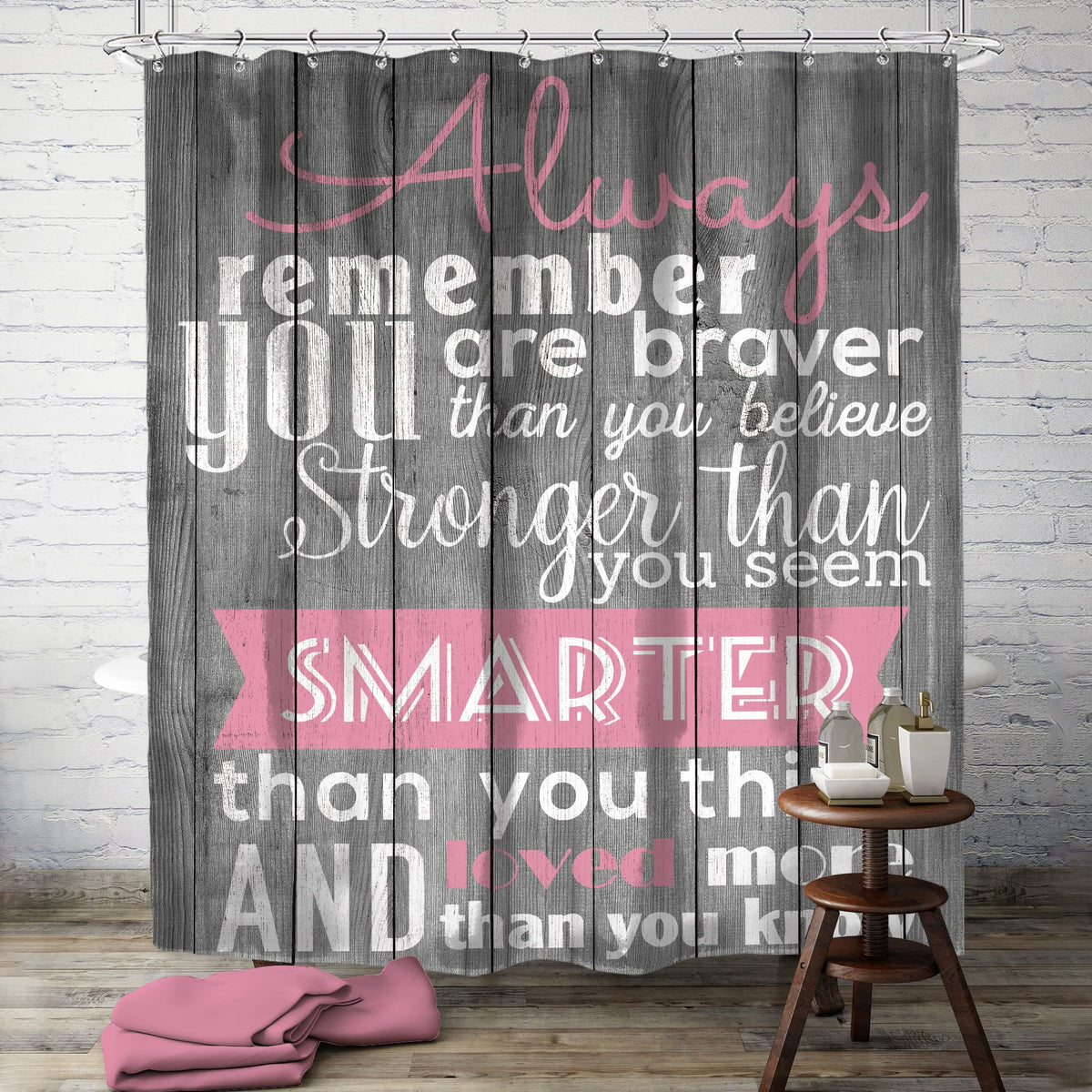 Svbright Pink Shower Curtains For Bathroom Girls Shower Curtain For Women Inspirational Motivational Quotes 60Wx72L Inch Gray Fa