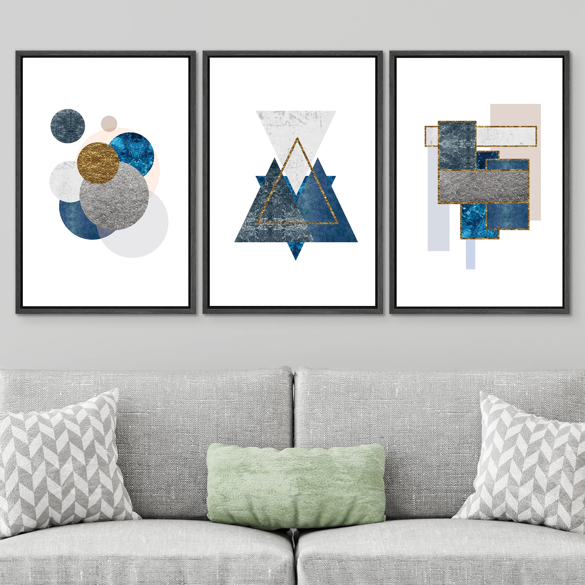 Signwin 3 Piece Framed Canvas Wall Art Abstract Geometry Canvas Prints Home Artwork Decoration For Living Room,Bedroom - 24''X36