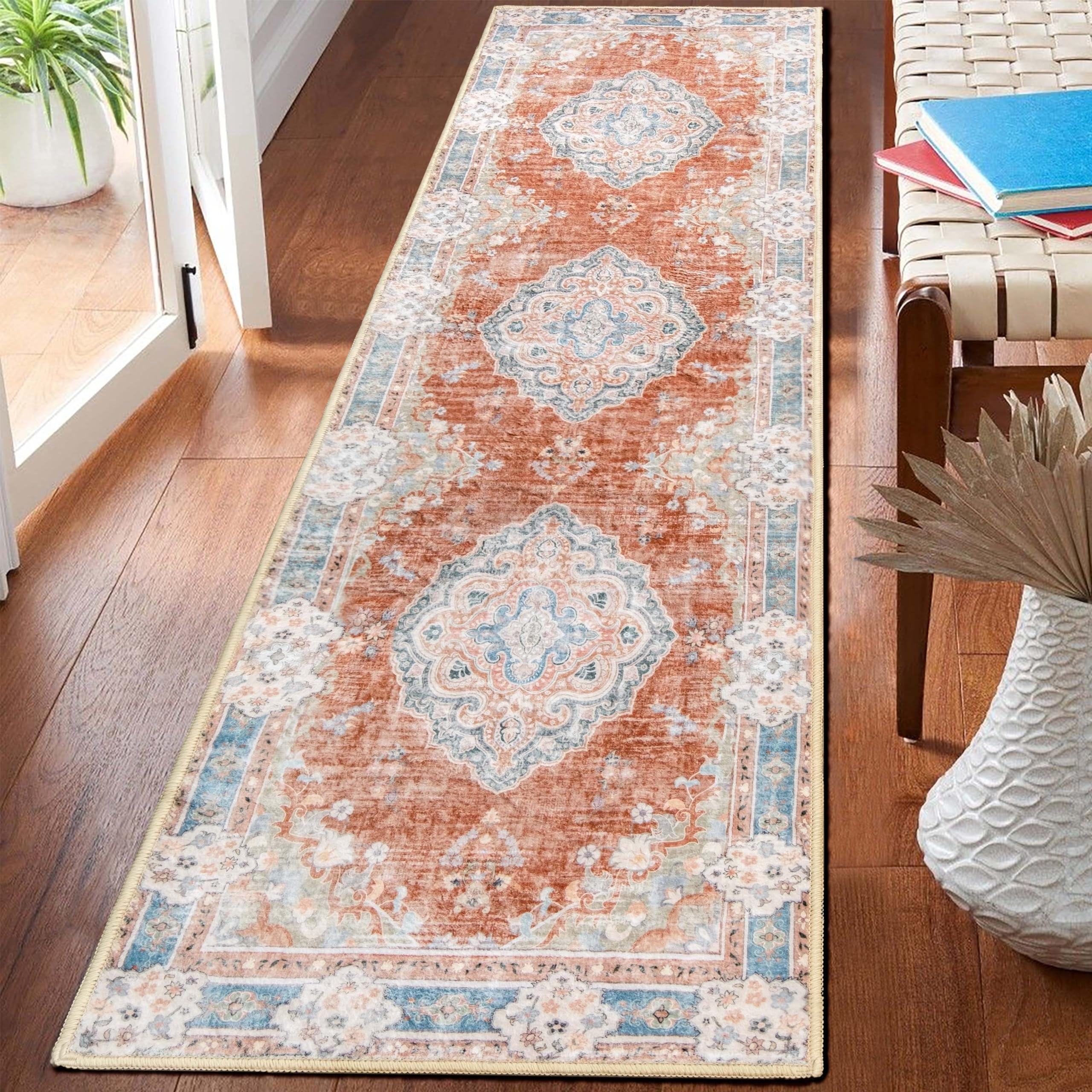 MUJOO Hallway Runner Rug 2x8 Long Rug Runners Boho Machine Washable Non Slip Carpet for Entryway Kitchen Bathroom Bedside Retr