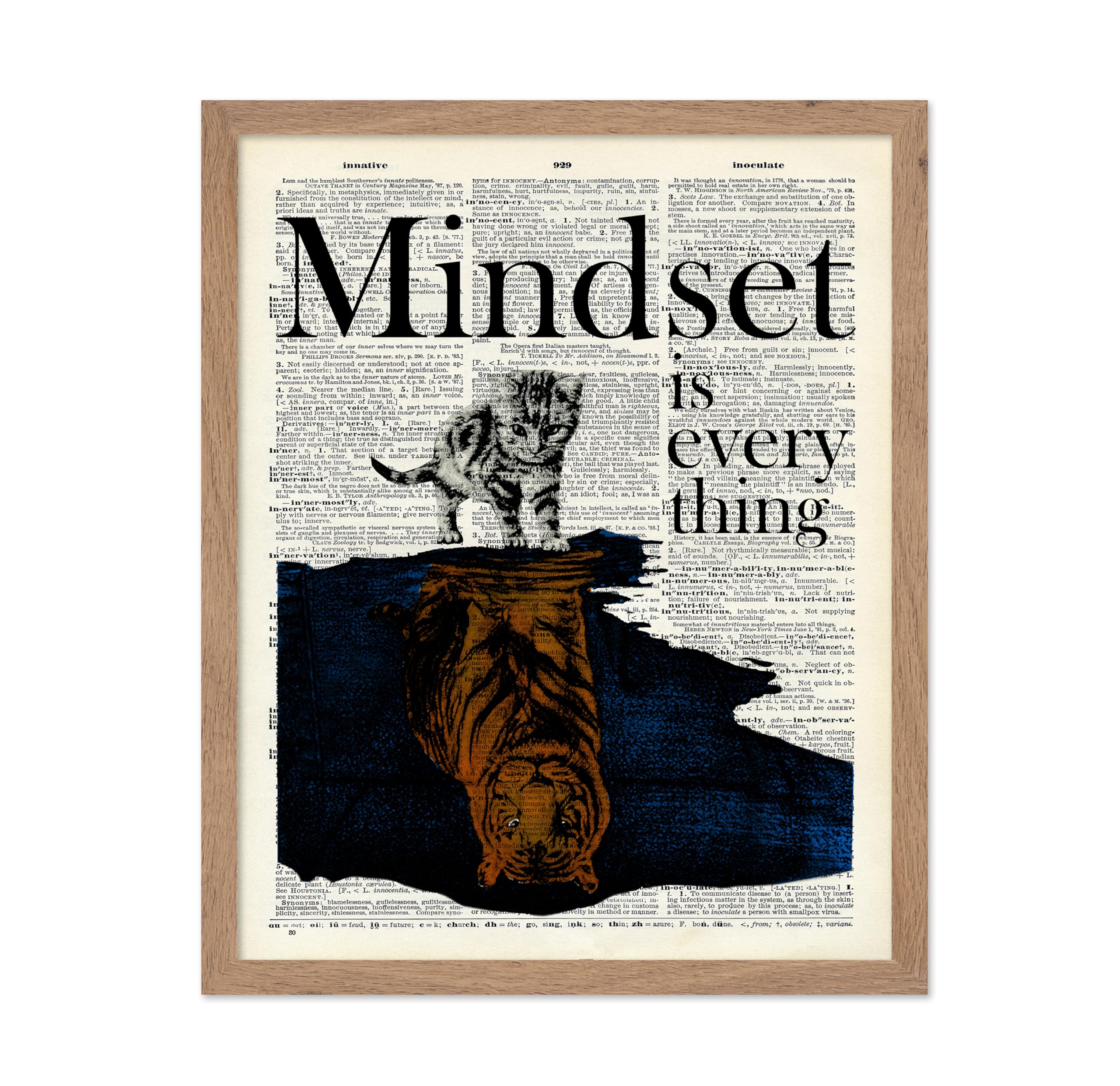 Poster Master Dictionary Art Poster - Mindset Is Everything Print - Cat Art - Tiger Art - Motivational Art - Gift for Men & Wome