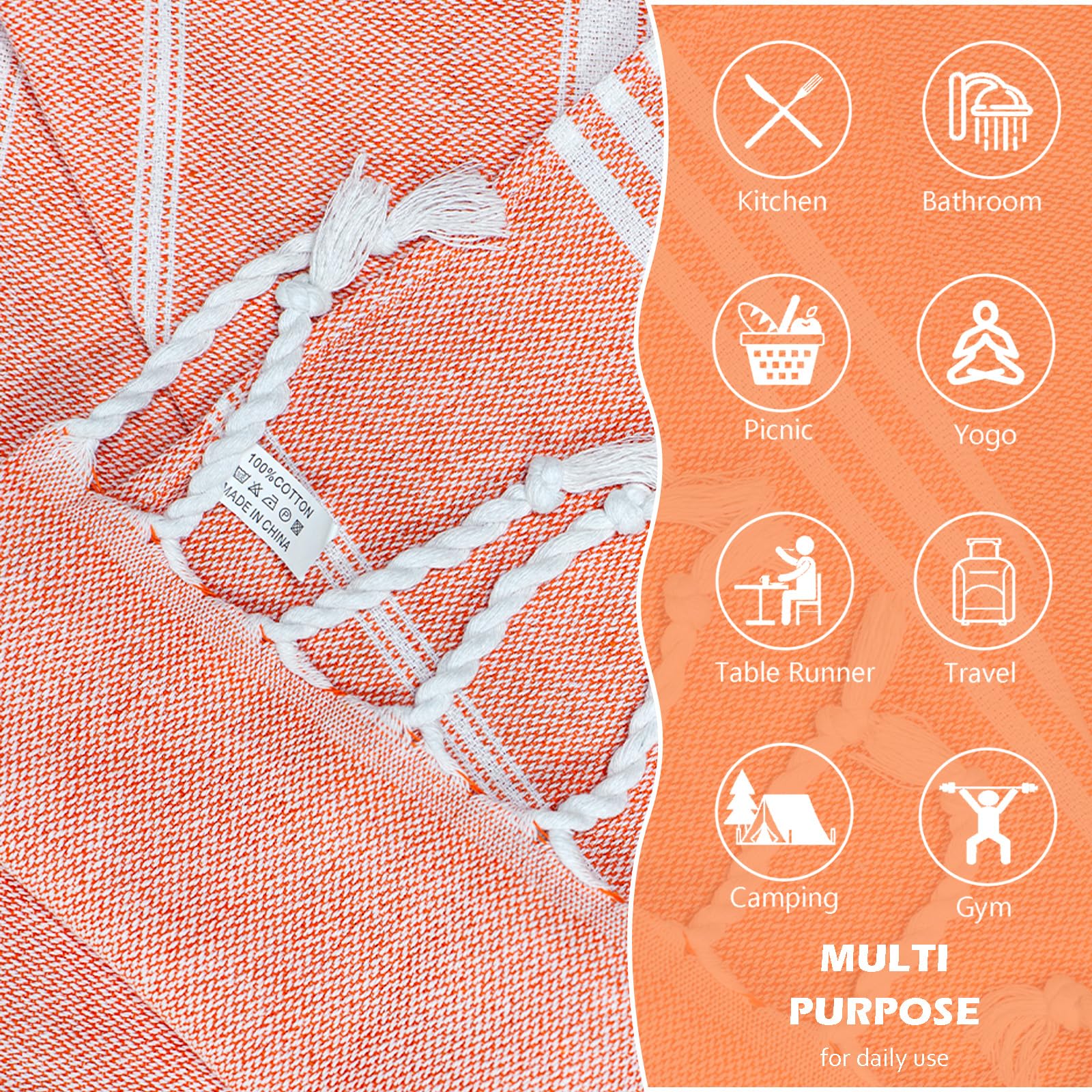 Cabanana Cotton Turkish Hand Towel - Set Of 2 | Boho Kitchen Tea Towels, 40 X 16 Inches Thin Decorative Bathroom Towel (Coral)