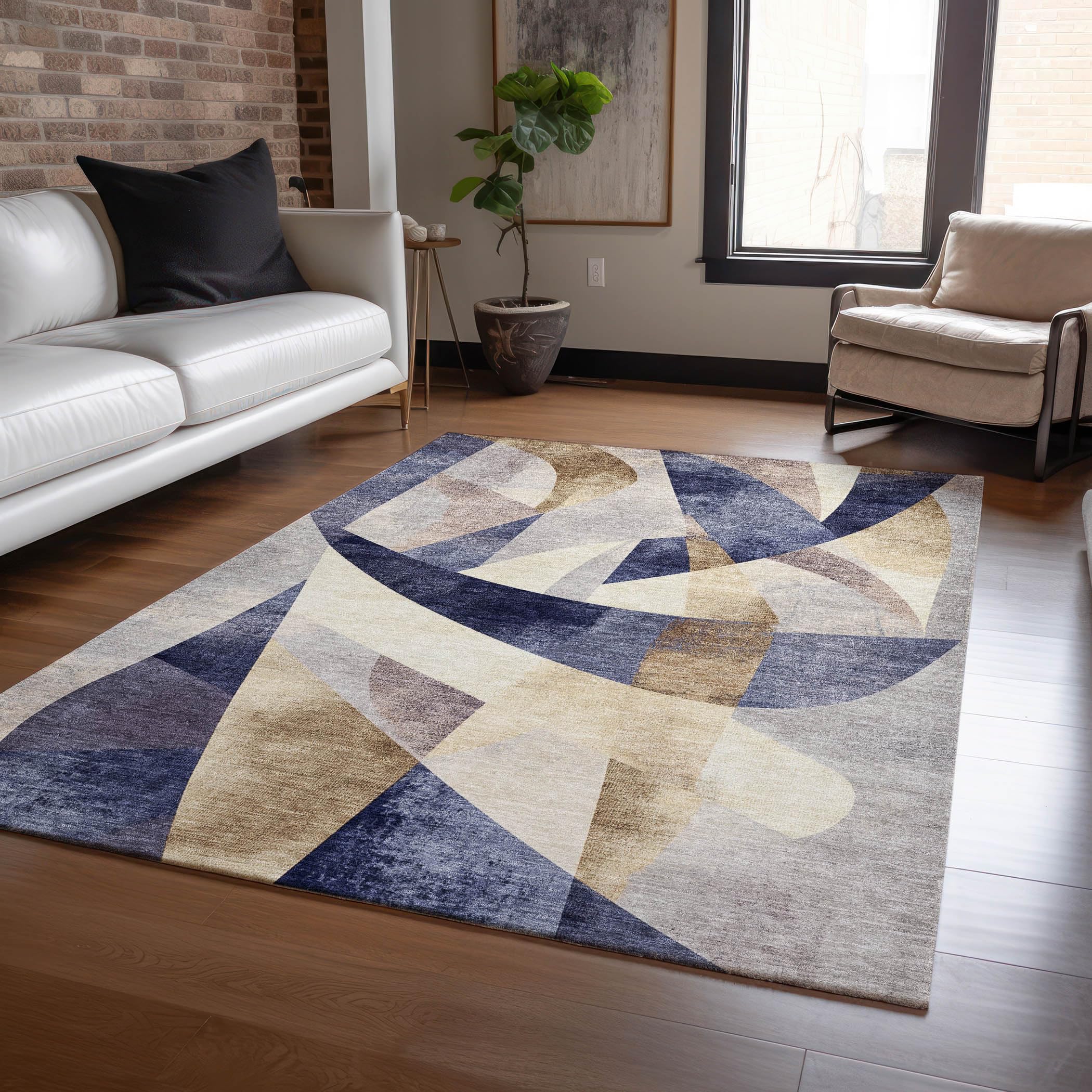 Machine Washable Indoor/Outdoor Chantille Navy 9 x 12 Rug