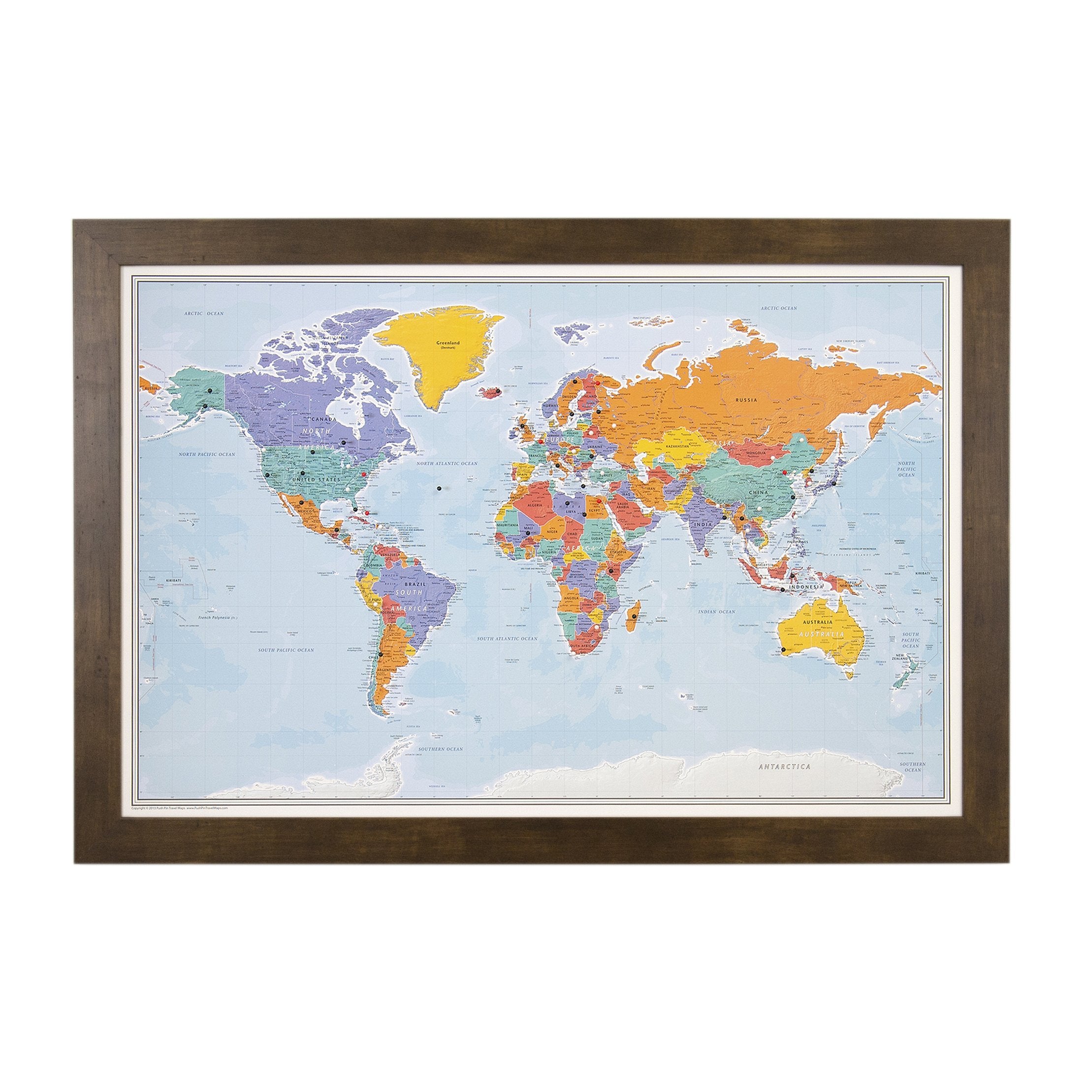 Push Pin Travel Maps - Blue Oceans World - Rustic Brown Framed Pin Map For Tracking Your Travels - 27.5'' X 39.5'' - 8 Handcraft