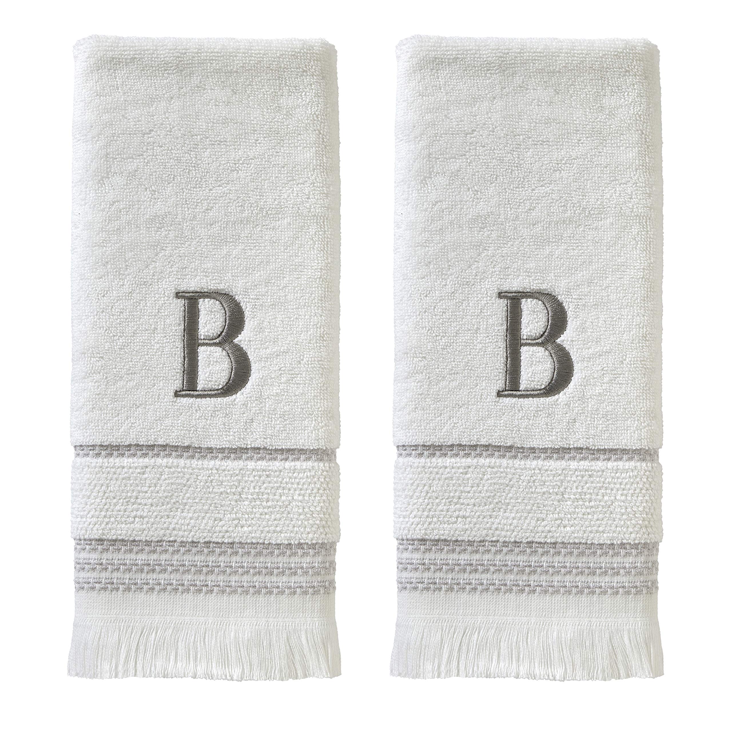 Skl Home Casual Monogram Hand Towel Set, B, 16X26, White 2 Count