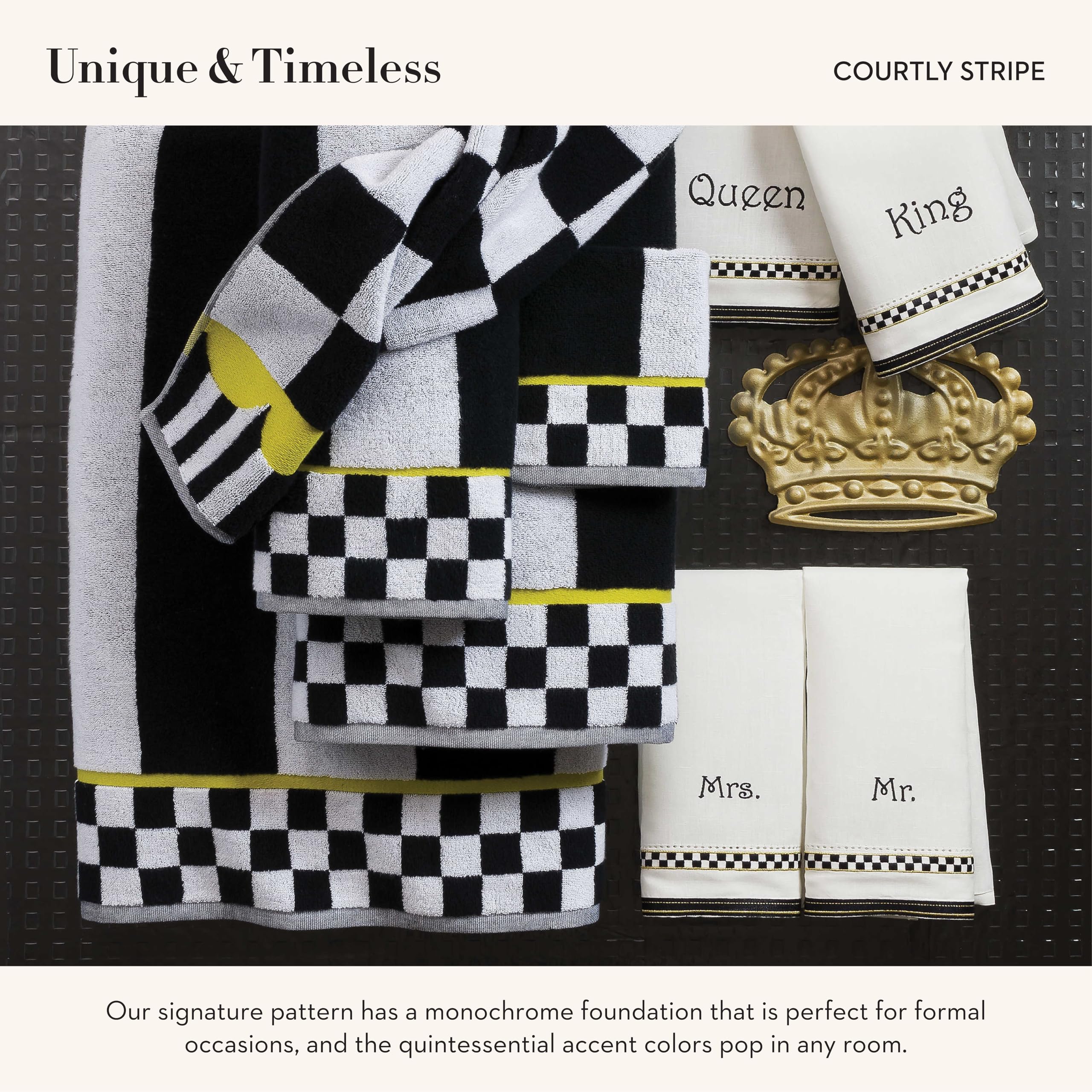 Mackenzie-Childs Hand Towel, Cute Decorative Hand Towel For Bathroom And Kitchen, Black-And-White Courtly Stripe