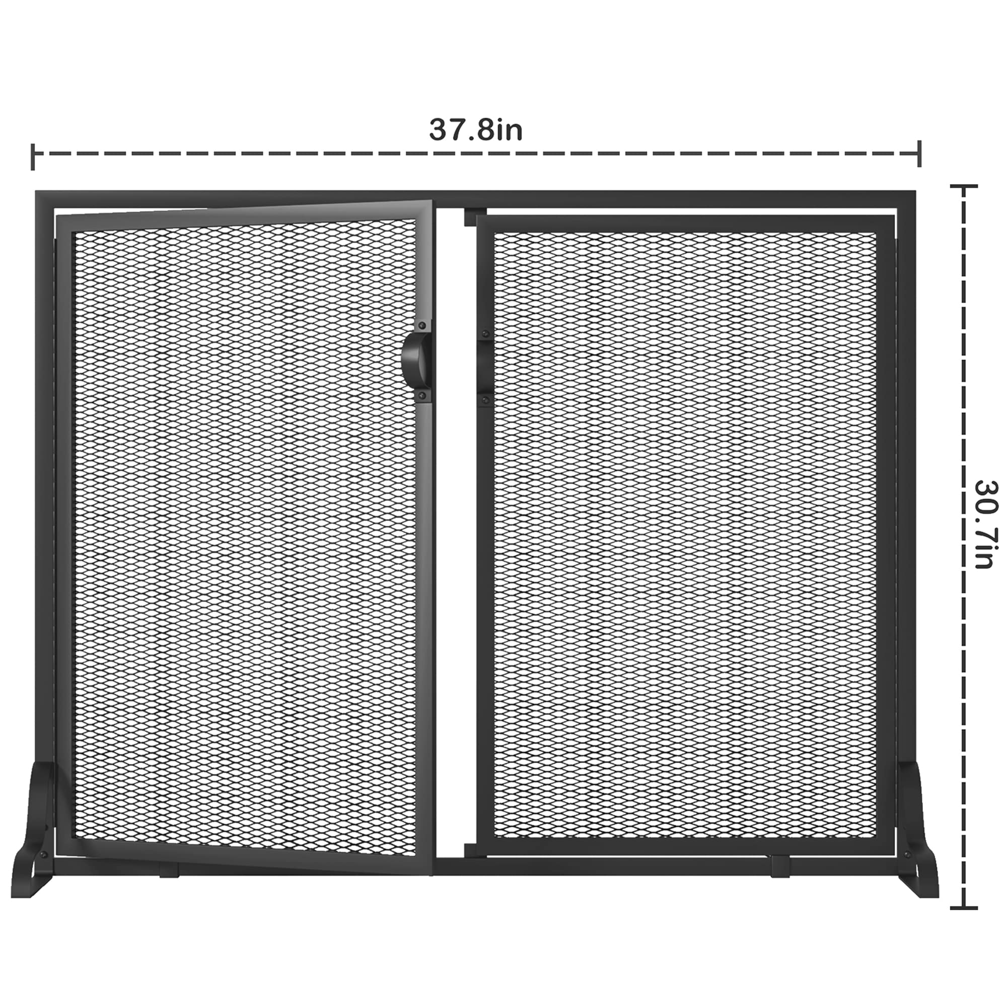 Kingson 37.8X30.7 In Flat Fireplace Screen With Doors, 2-Pannel Handcrafted Solid Wrought Iron Decorative Mesh Classic Fireplace