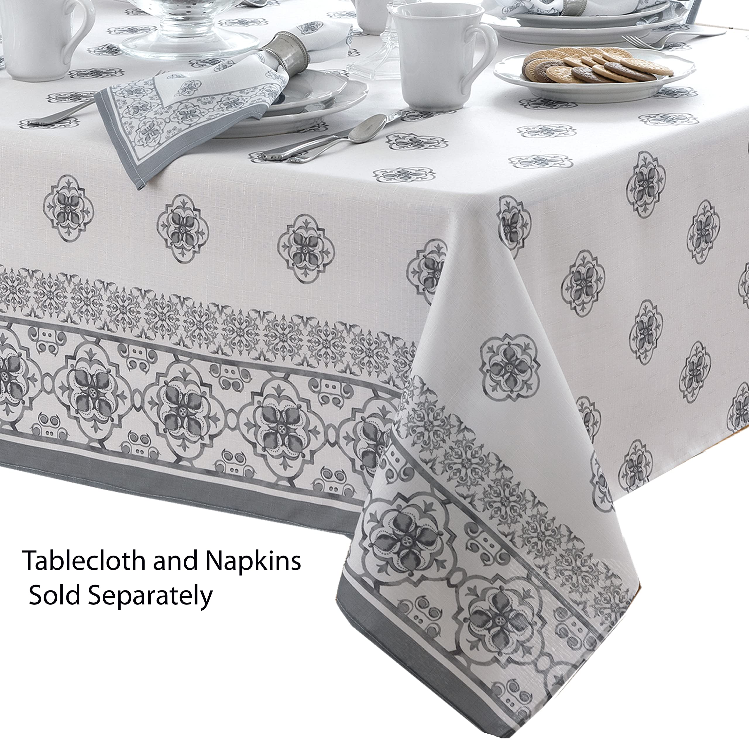 Newbridge Rectangle Fabric Placemats, Set Of 4 Placemats, Mykonos Grey Mediterranean, Indoor Outdoor Stain Resistant No-Iron Pla