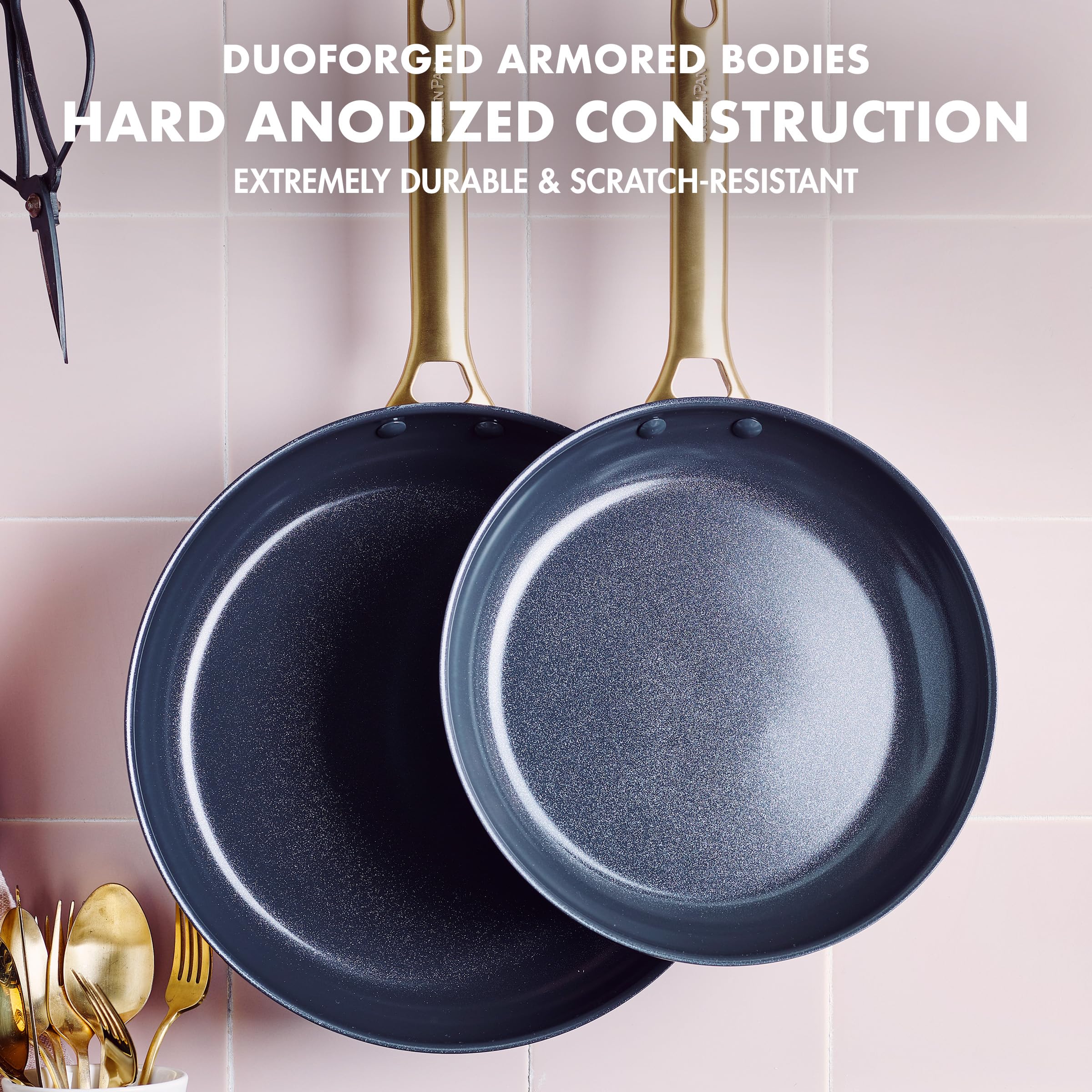 Greenpan Reserve Hard Anodized Healthy Ceramic Nonstick 8'' And 10'' Frying Pan Skillet Set, Gold Handle, Pfas-Free, Dishwasher