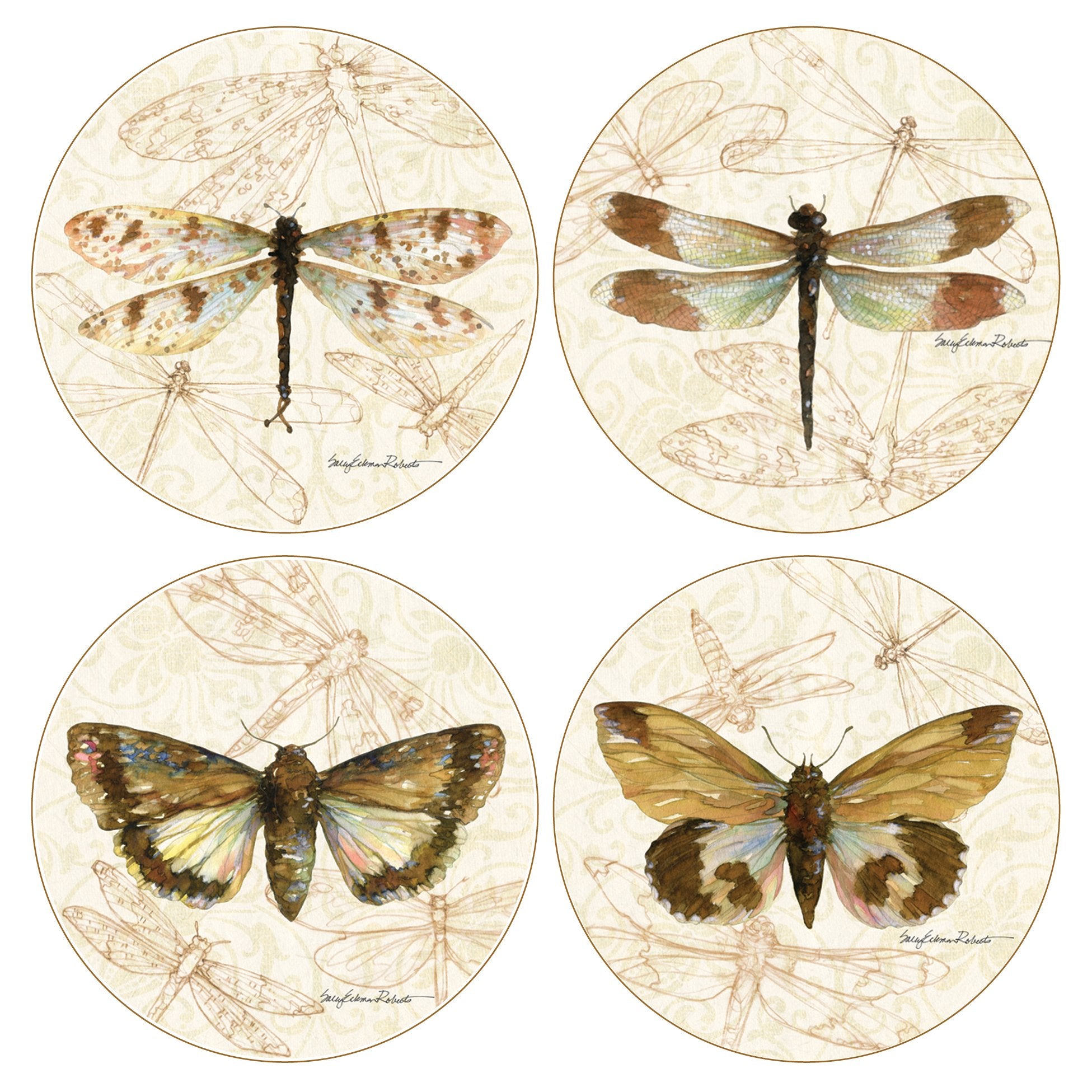 Beautiful Butterfly And Dragonfly Wings Absorbent Coasters For Drinks