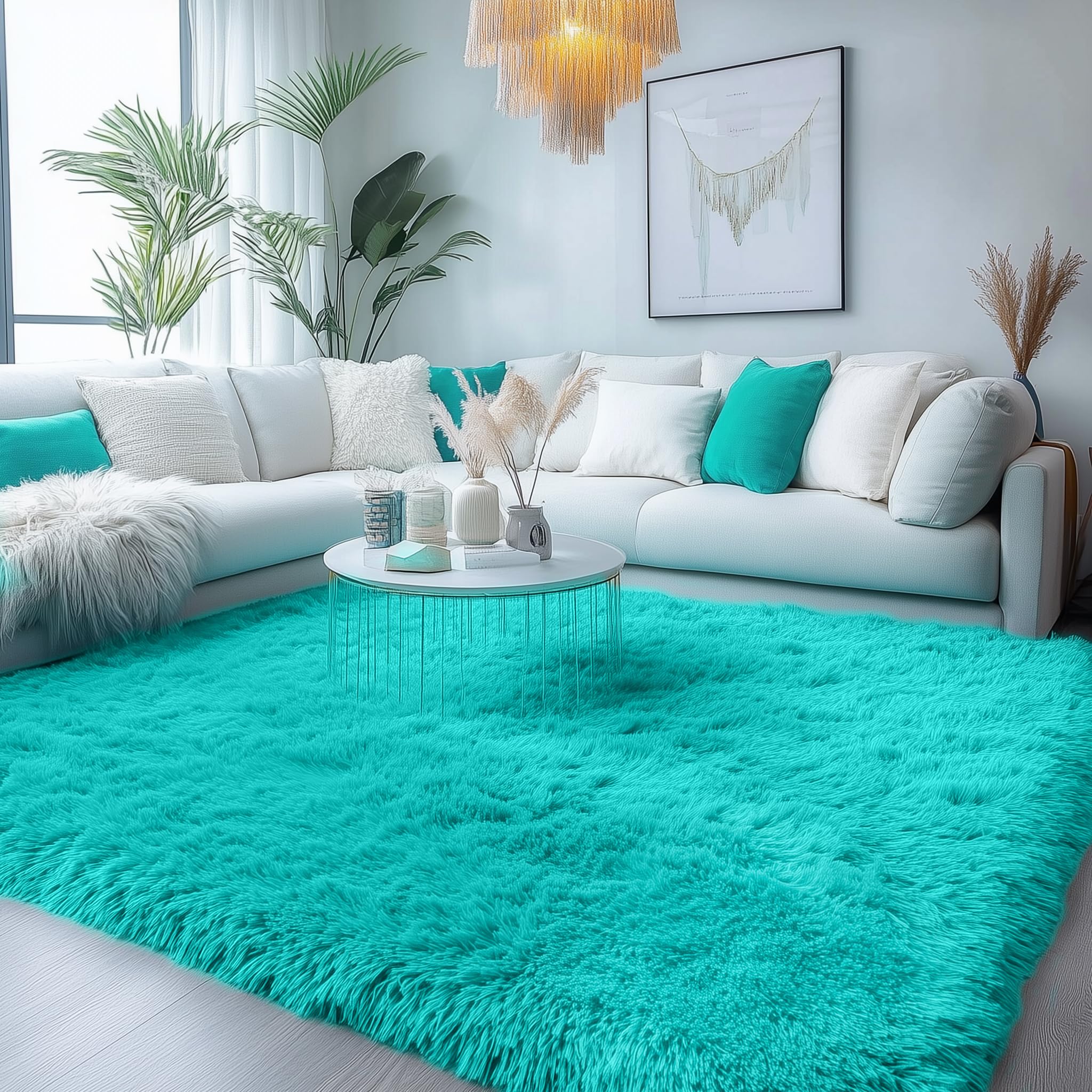 PAGISOFE Teal Rug Fluffy Shag Area Rugs for Bedroom Boys 5x7 Soft Fuzzy Shaggy Rugs for Living Room Nursery Carpet Indoor Floor 