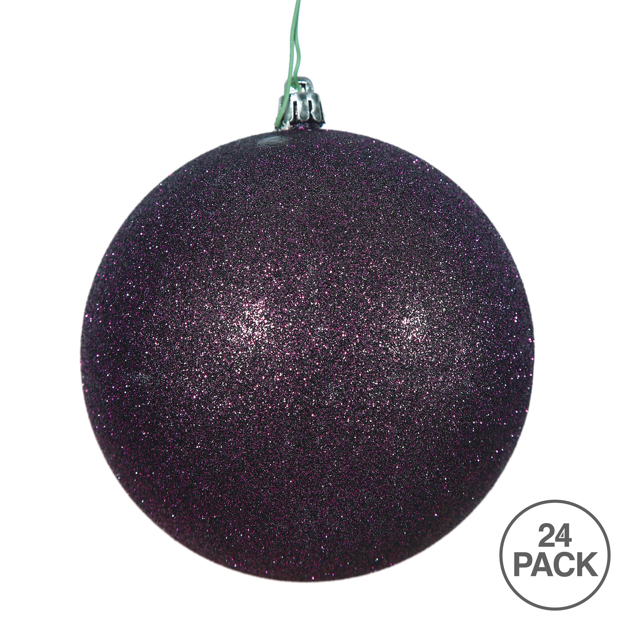 Vickerman 2.4 Plum Glitter Ball Ornament. Includes 24 Ornaments per Pack.