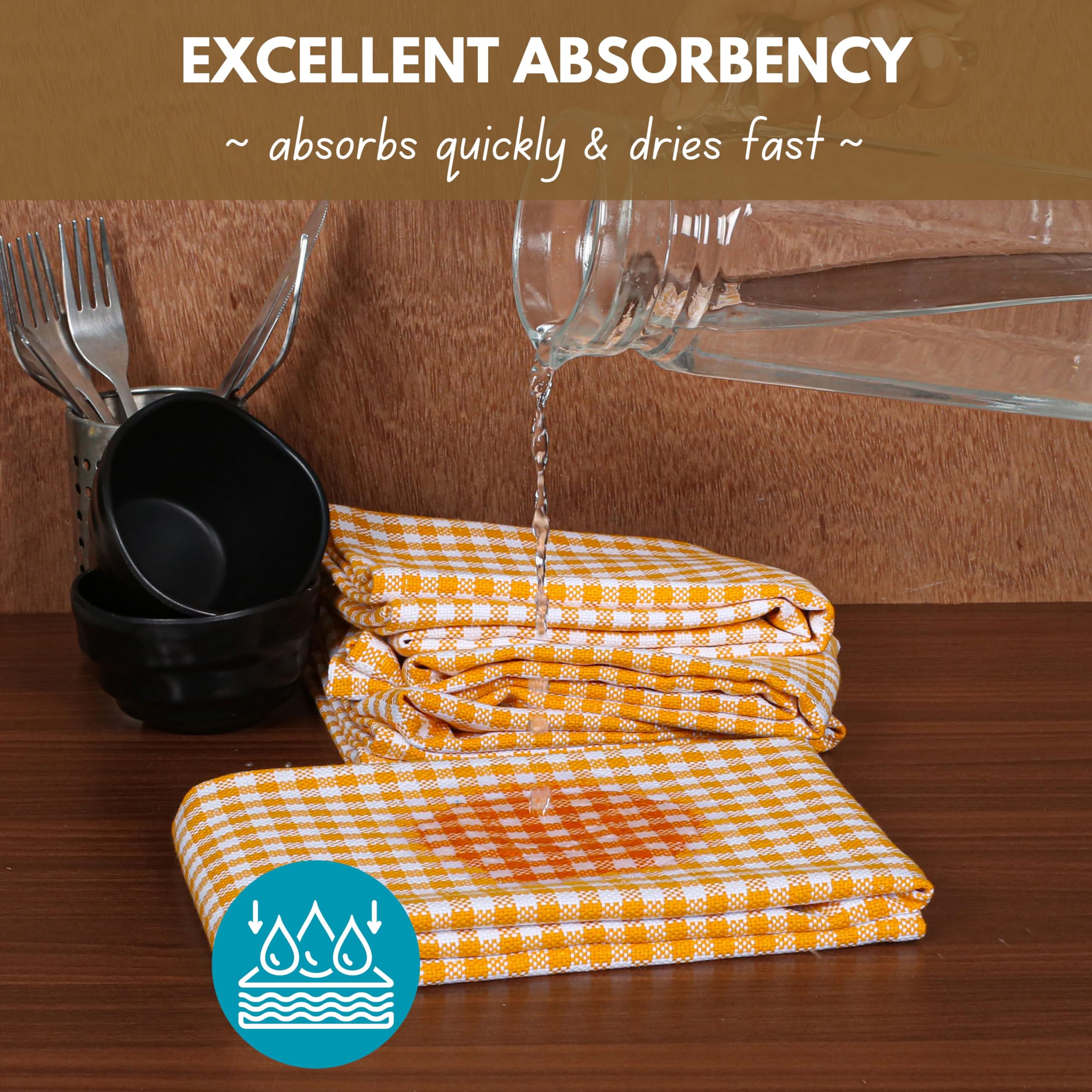 Native Fab 4 Pack Yellow Gingham Cotton Dish Towels 16''X26'' - Absorbent Kitchen Linen Towels With Hanging Loop, Dishcloths Set