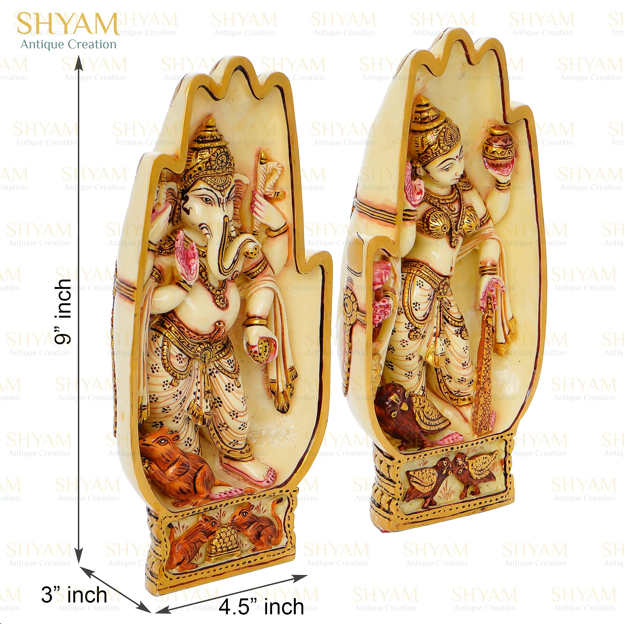 Shyam Antique Creation Pair Of Hands Depicting Lakshmi Seated On Owl And Ganesha On Rat Pair Of Lakshmi Ganesh Idol Murti For Di