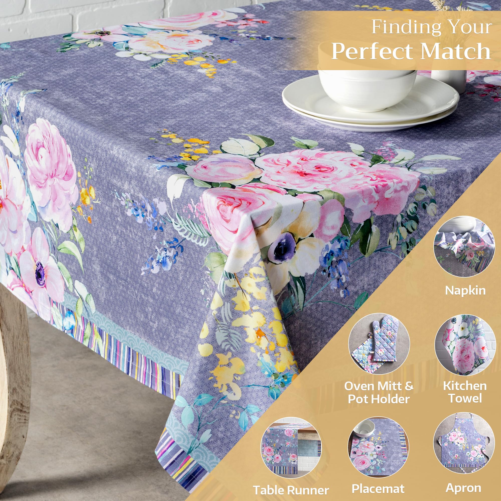 Maison d Hermine Table Cloth Square Table 100% Cotton 60 x 60 Inches Tablecloth Reusable for Dining Room, Farmhouse, Home, Part