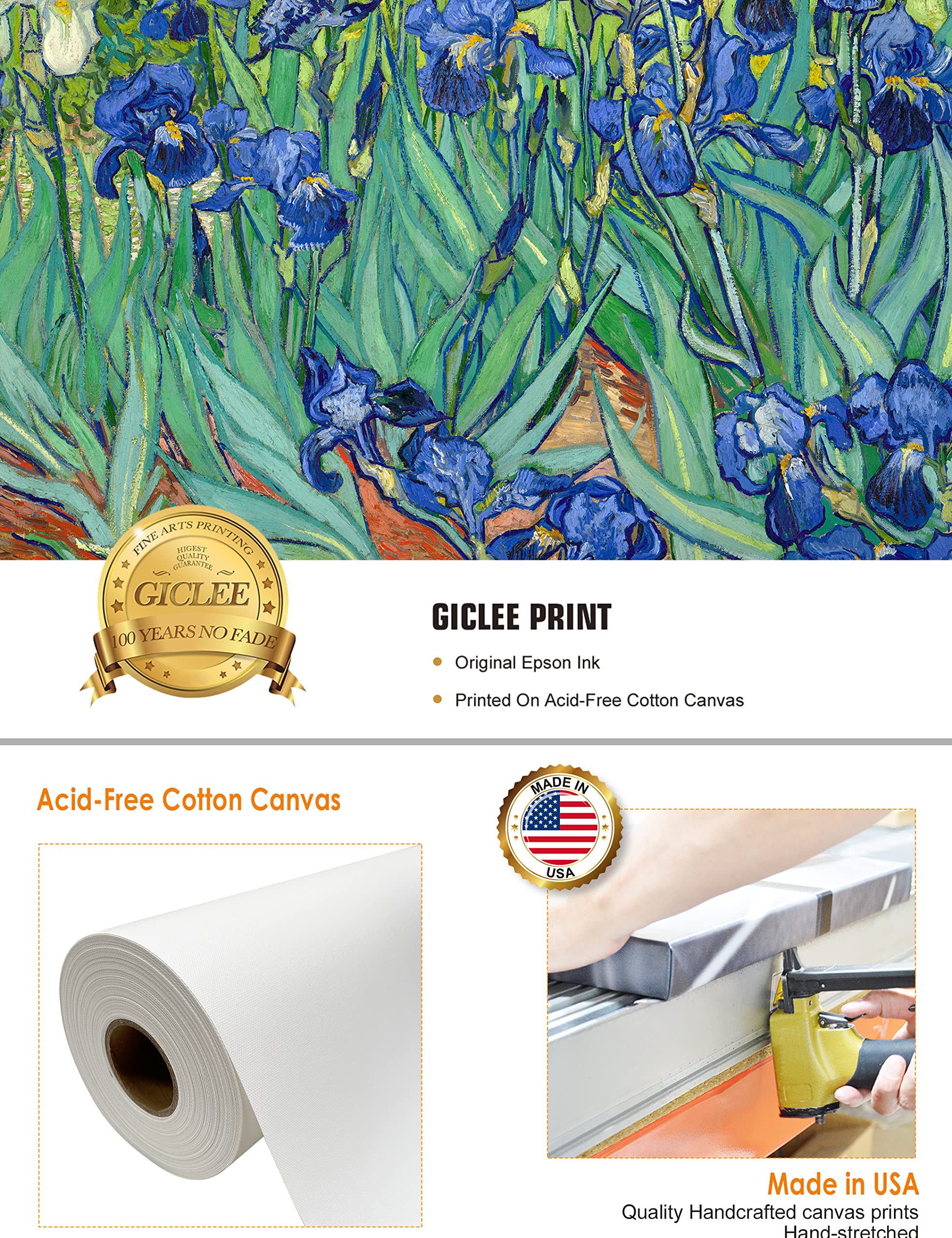 Decorarts - Irises In The Garden, Vincent Van Gogh Reproductions. Giclee Canvas Print Wall Art For Home Wall Decor. 30X24X1.5 In