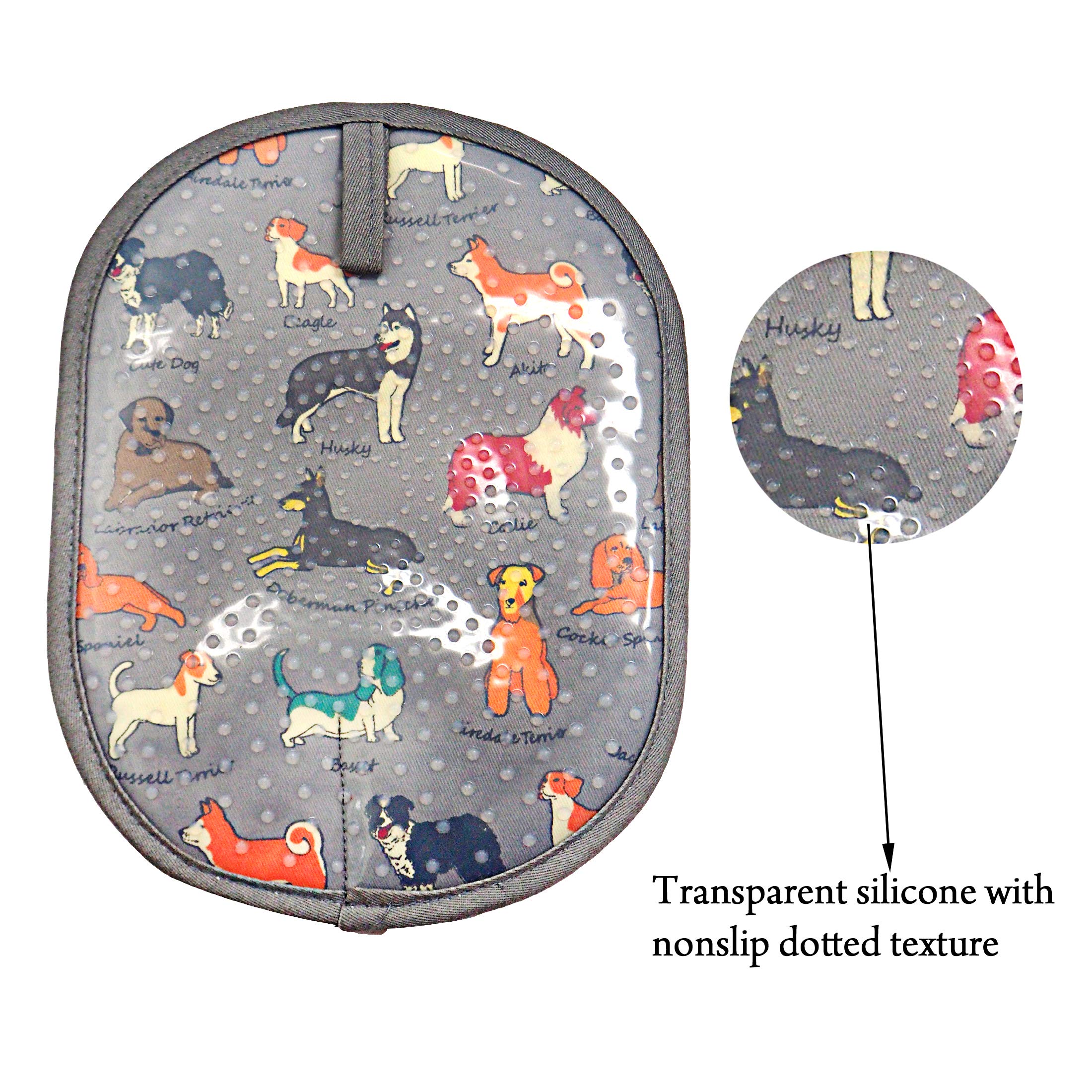 Pot Holders Set Of 2 With Transparent Clear Silicone Shell And Nice Dog Printing Cotton Lining, Heat Resistant To 500 F Kitchen