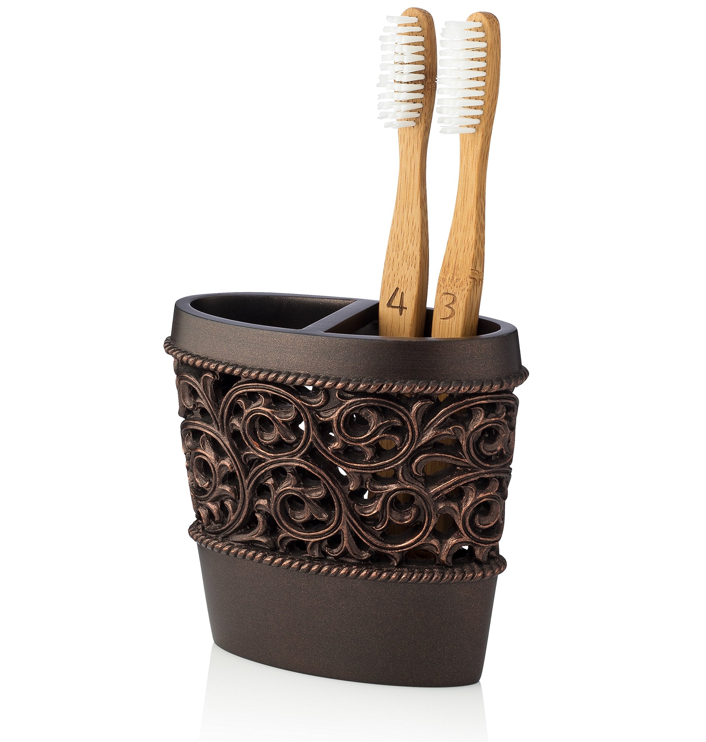 Essentra Home Bronze Toothbrush Holder Stand For Vanity Countertops