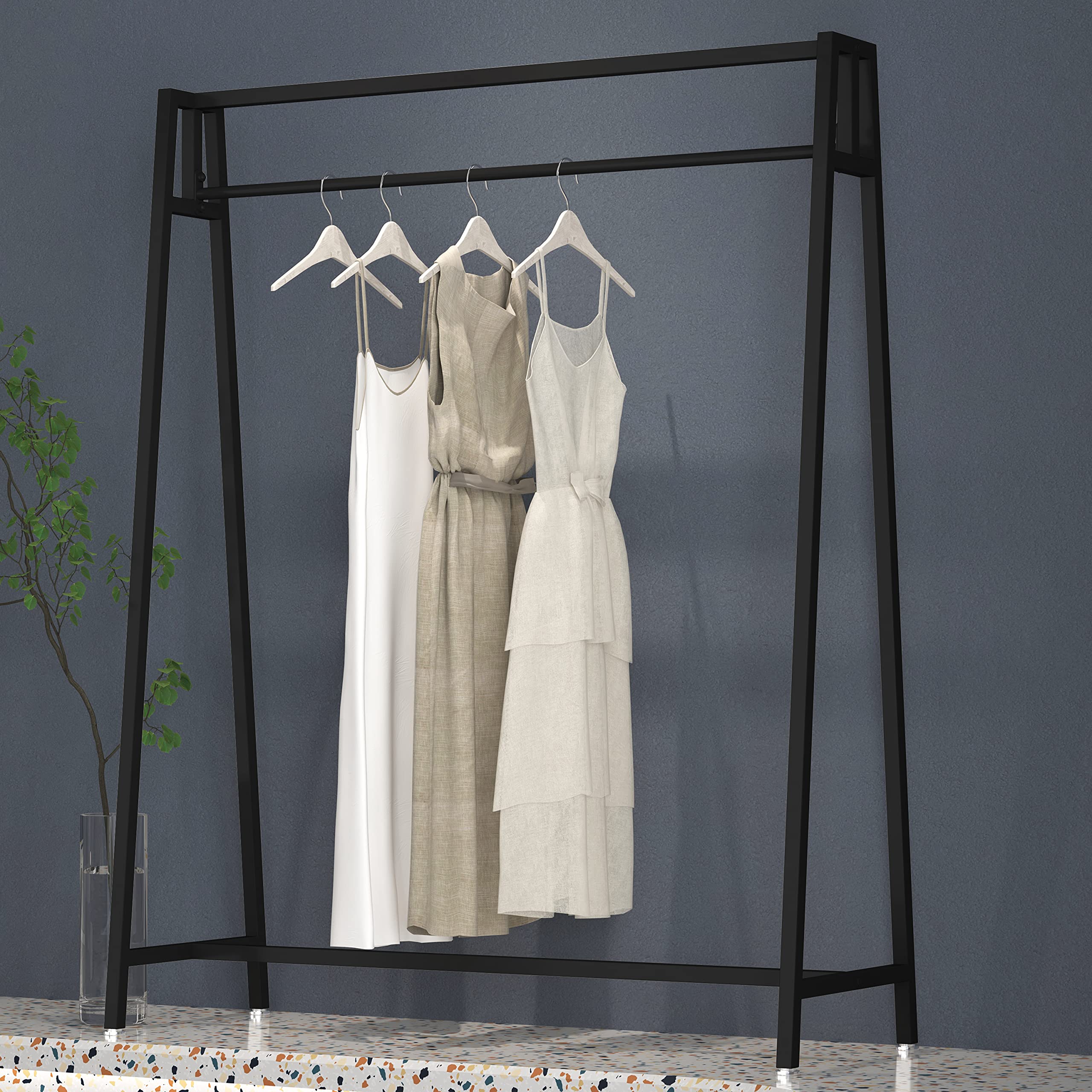 Homekayt Black Metal Clothing Racks For Hanging Clothes, Modern Garment Rack Heavy Duty Display Rack For Home And Clothing Store