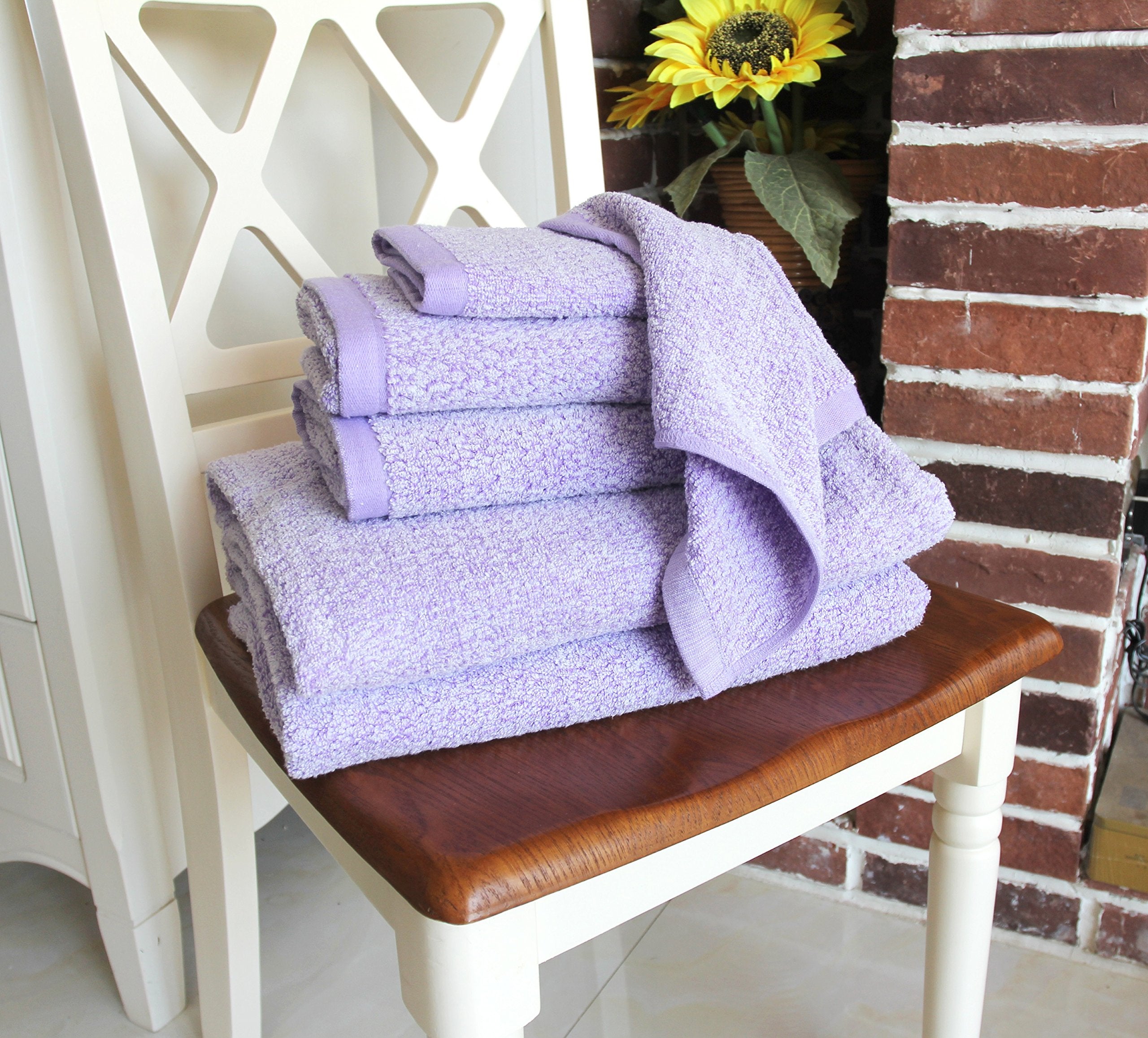 Everplush Diamond Jacquard 6 Pieces Bath Towel Set  Lavender