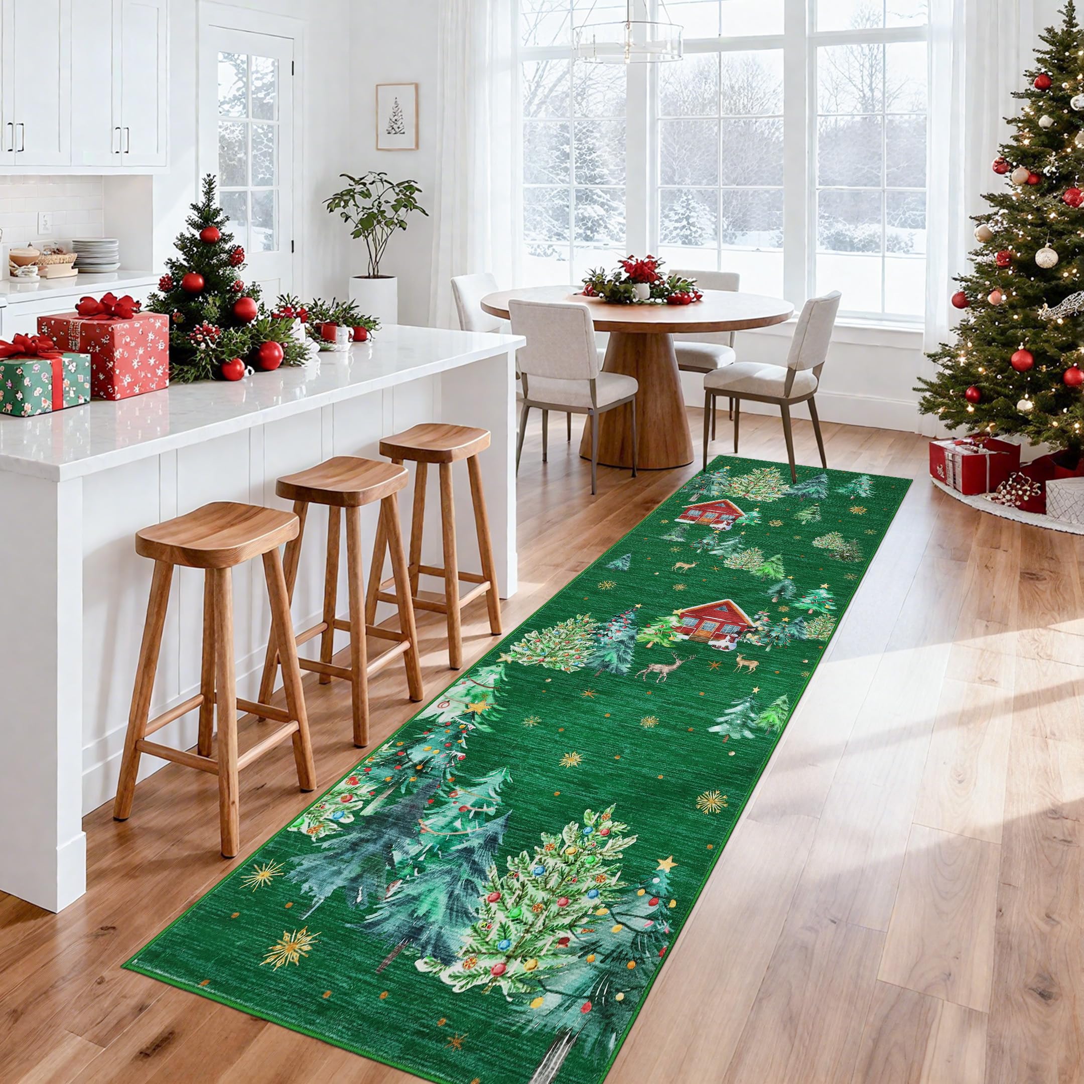 GarveeHome Christmas Runner Rug for Hallway 2x10 Kitchen Rugs Non Slip Low Pile Entryway Rug Xmas Tree Bathroom Rugs Stain Resis