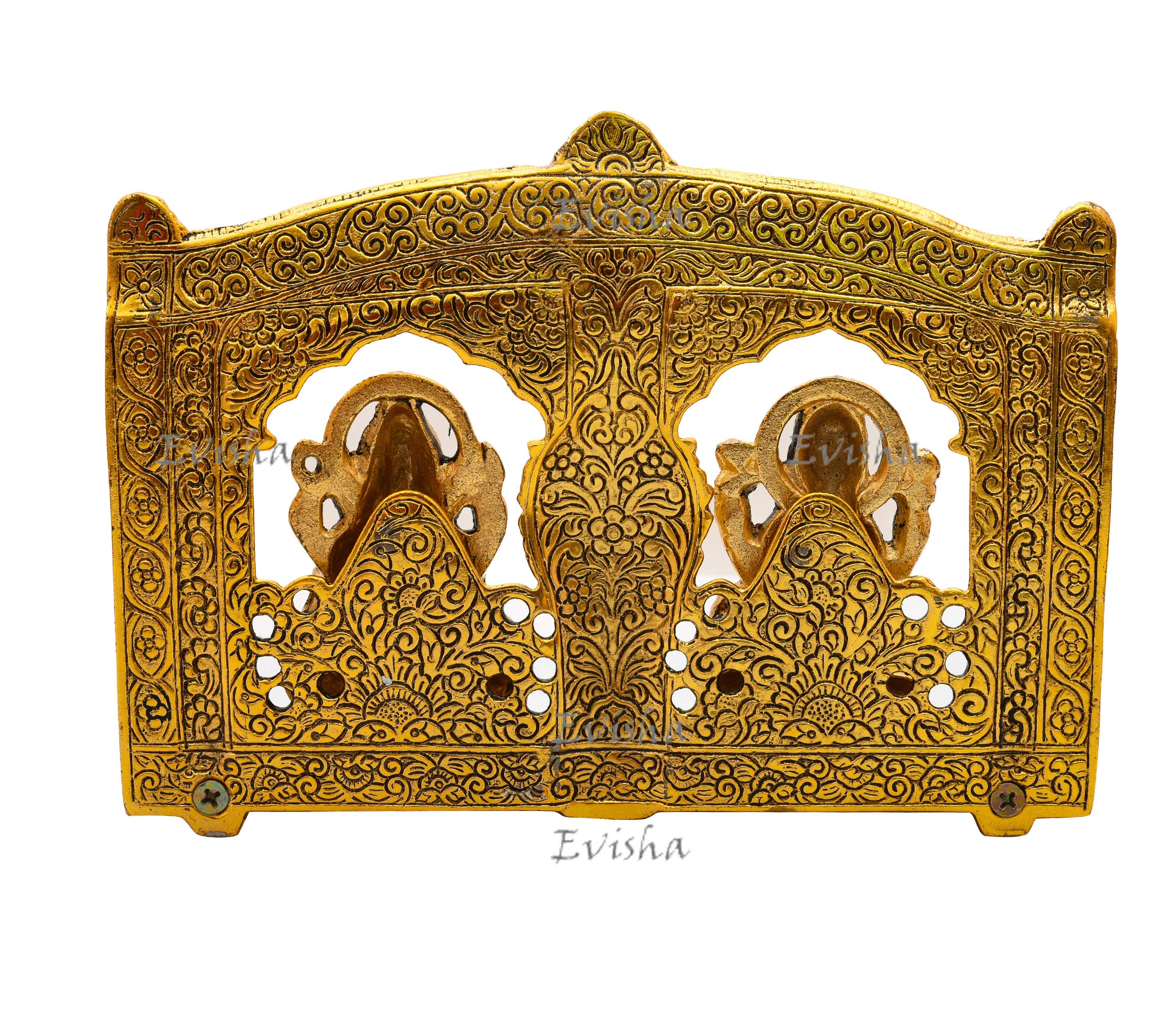 Evisha Golden Brass Lord Lakshmi/Ganesha Laxmi/Ganesh With Heavy Look Back Frame Statue Antique Finish Idols Murti Pooja Temple