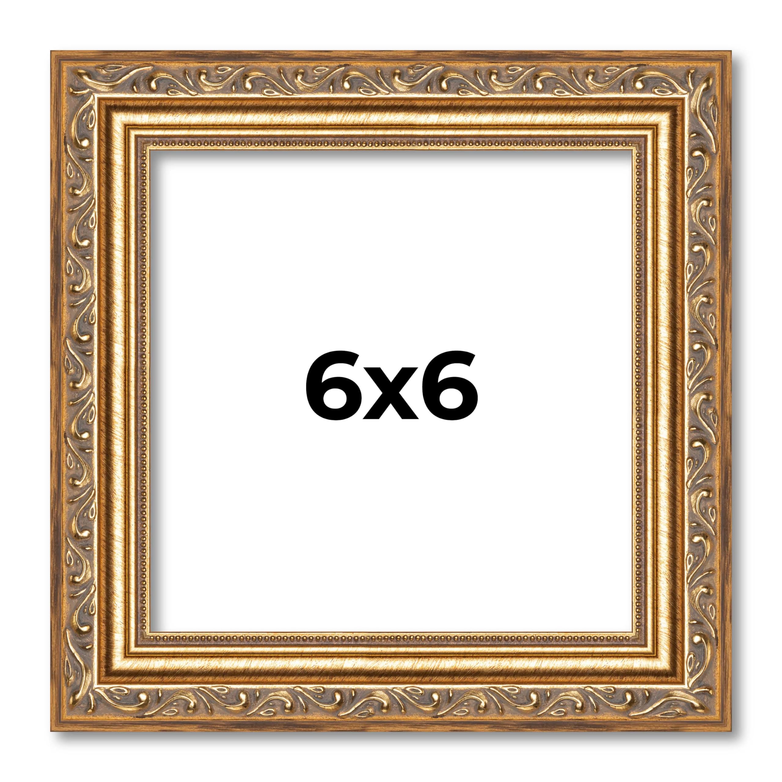 Poster Palooza 6x6 Traditional Antique Gold Complete Wood Square Picture Frame with UV Acrylic, Foam Board Backing, & Hardware