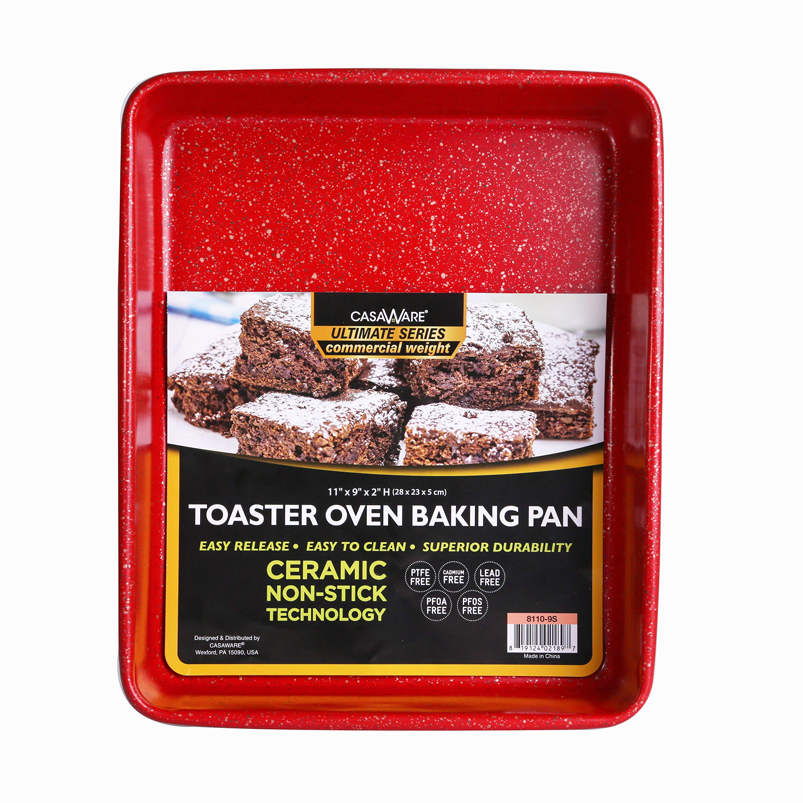 Casaware 11 X 9 X 2-Inch Toaster Oven Ultimate Series Commercial Weight Ceramic Non-Stick Coating Baking Pan (Red Granite)
