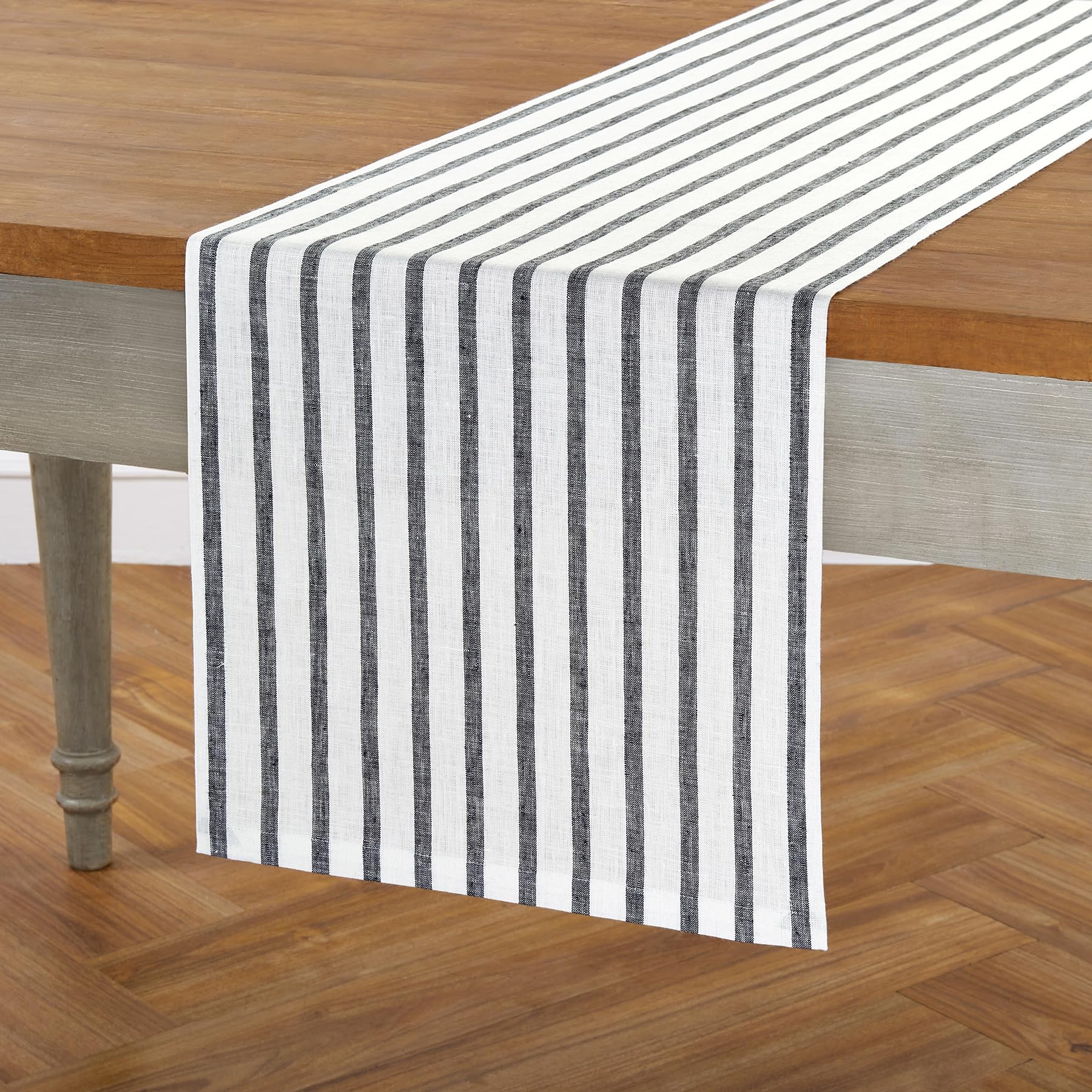Solino Home Stripe Linen Table Runner 60 Inch - 100% Pure Linen Black And White Short Table Runner 14 X 60 Inch Ideal For Dresse