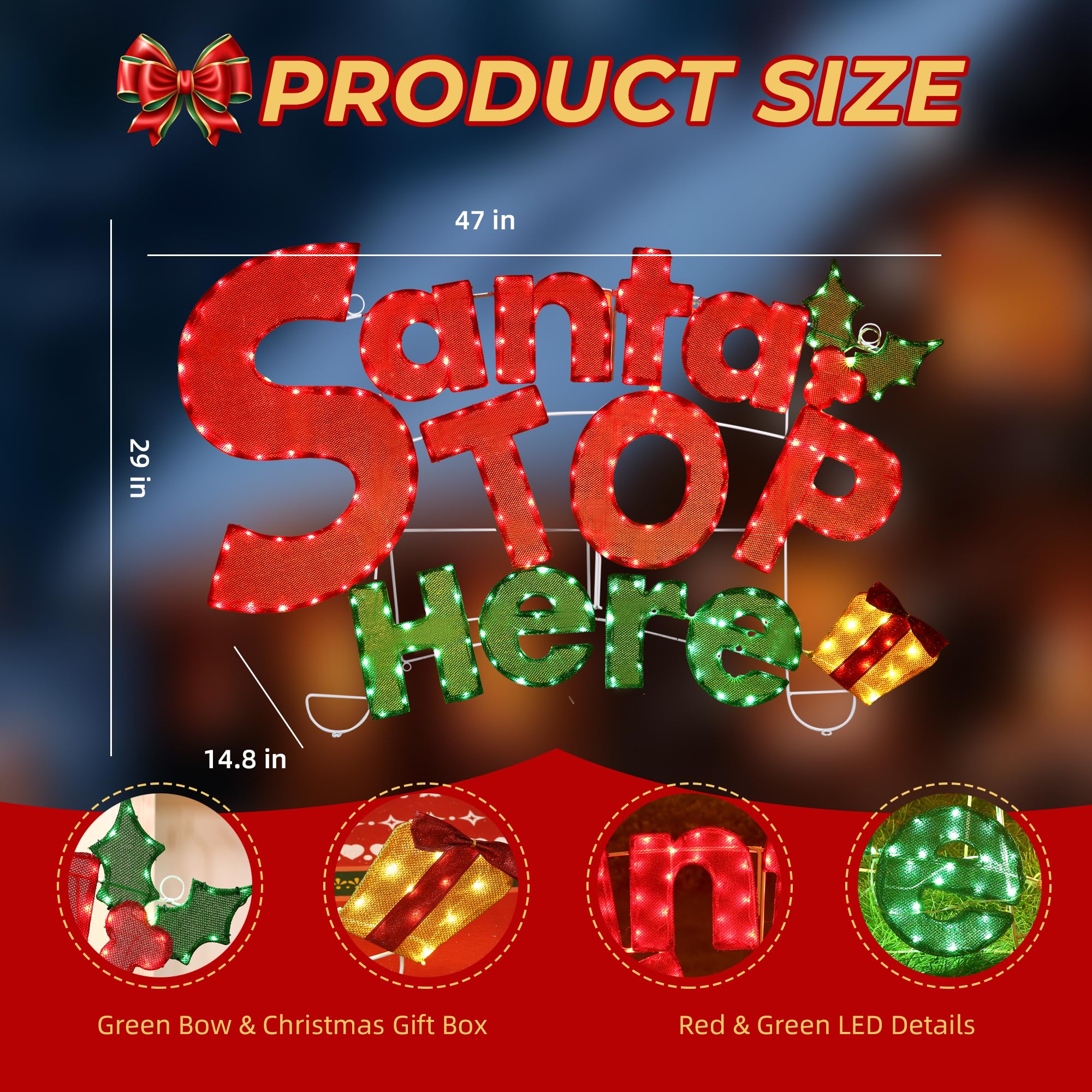 47  L Large Lighted Santa Christmas Decorations Outdoor Christmas Decorations  Santa Stop Here  Sign Plug-in Outodoor Holiday De