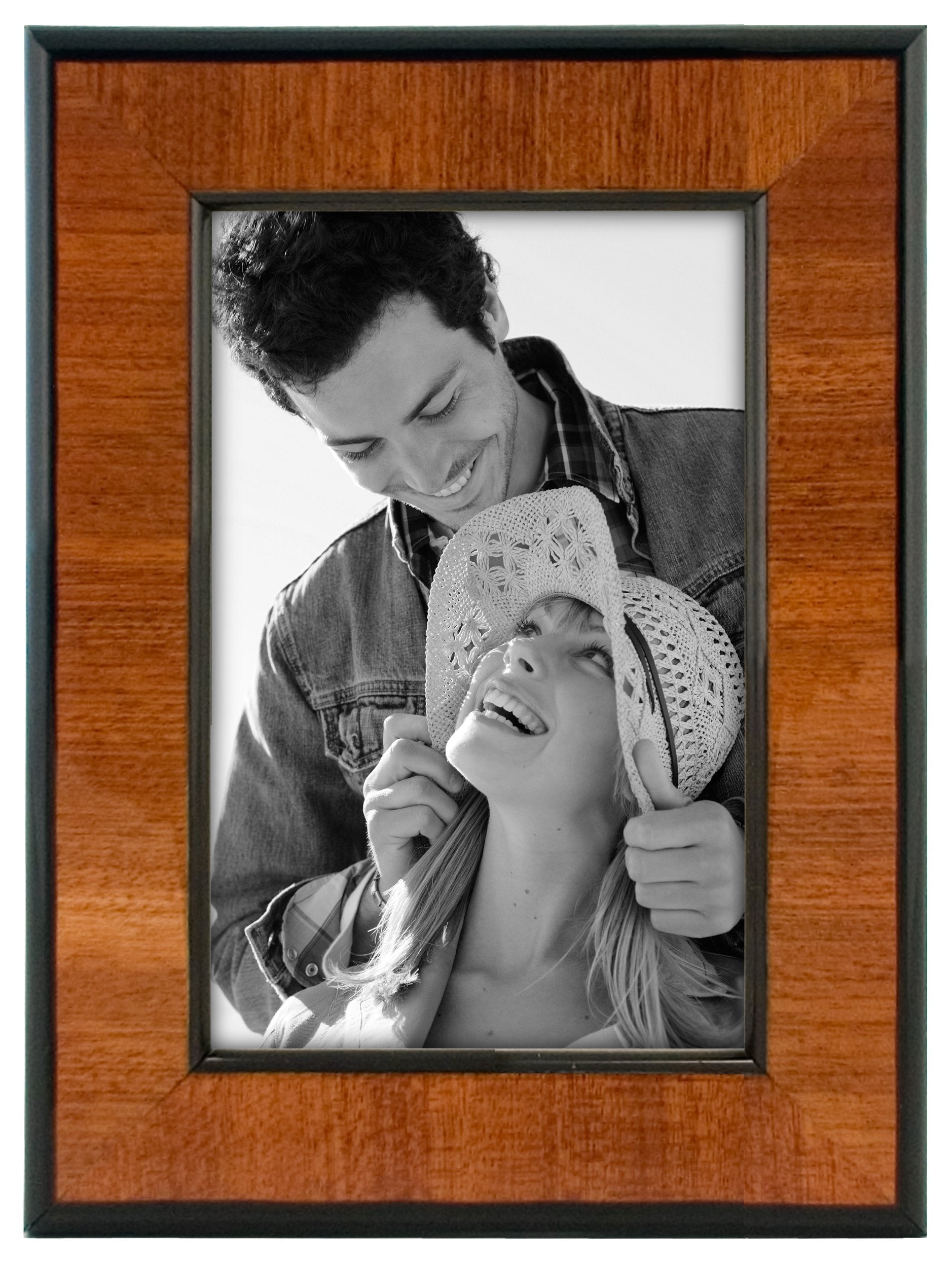 Malden International Designs Burl Wood Walnut Wooden Picture Frame with Black Border, 4x6, Walnut