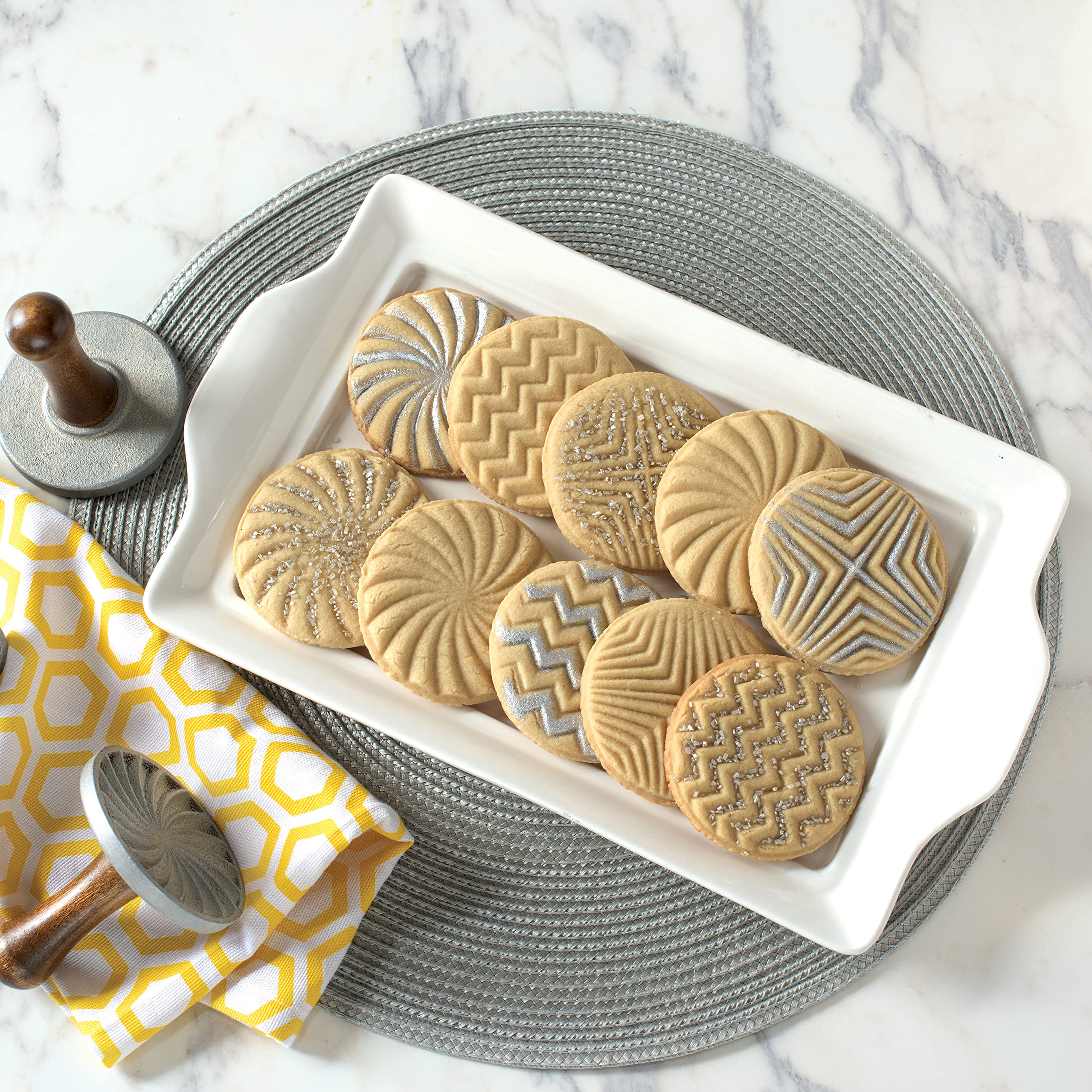 Nordic Ware Geo Cast Cookie Stamps, Aluminum, Silver, 3x2.8x3.38, Model 01245