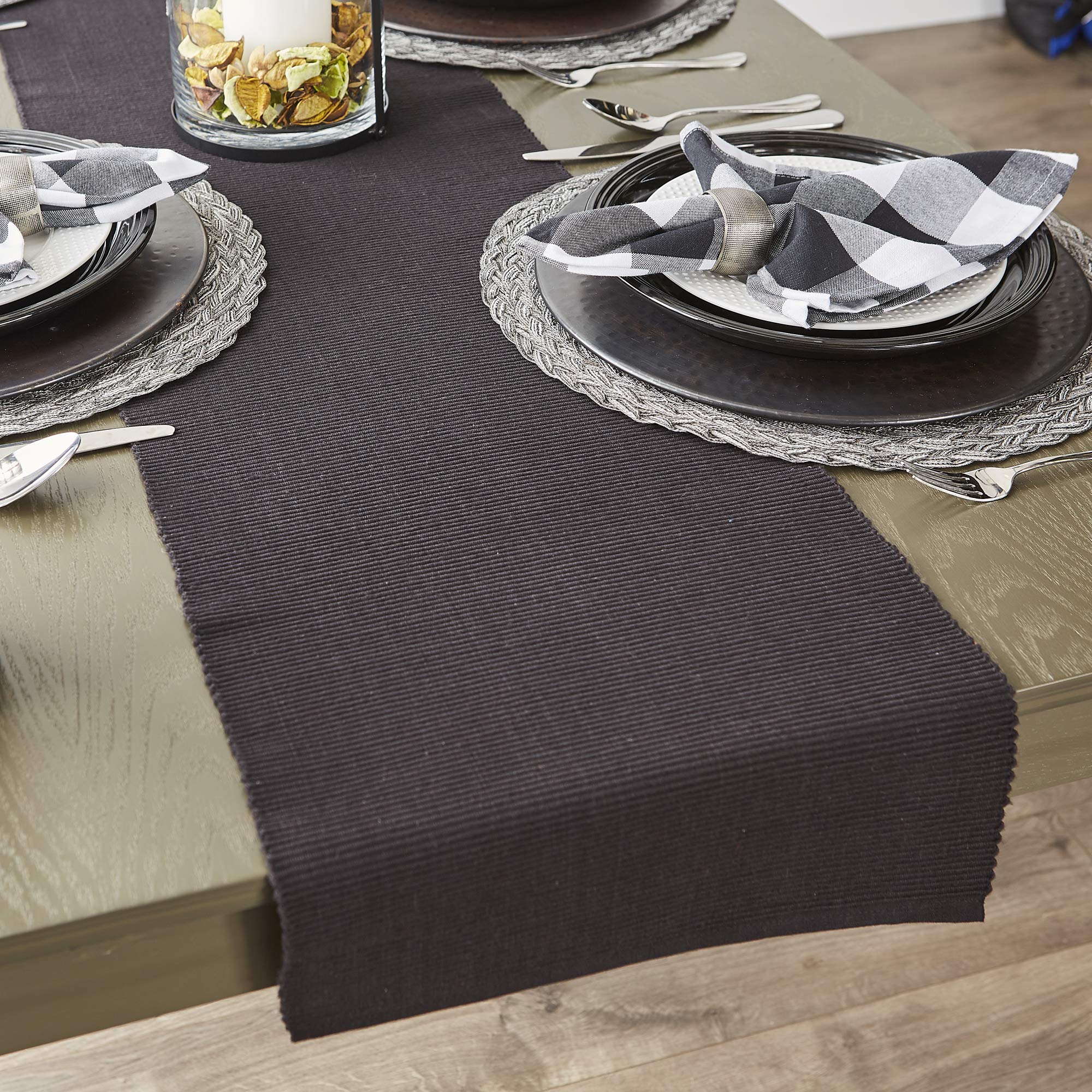 DII Black Ribbed Table Runner 13x72