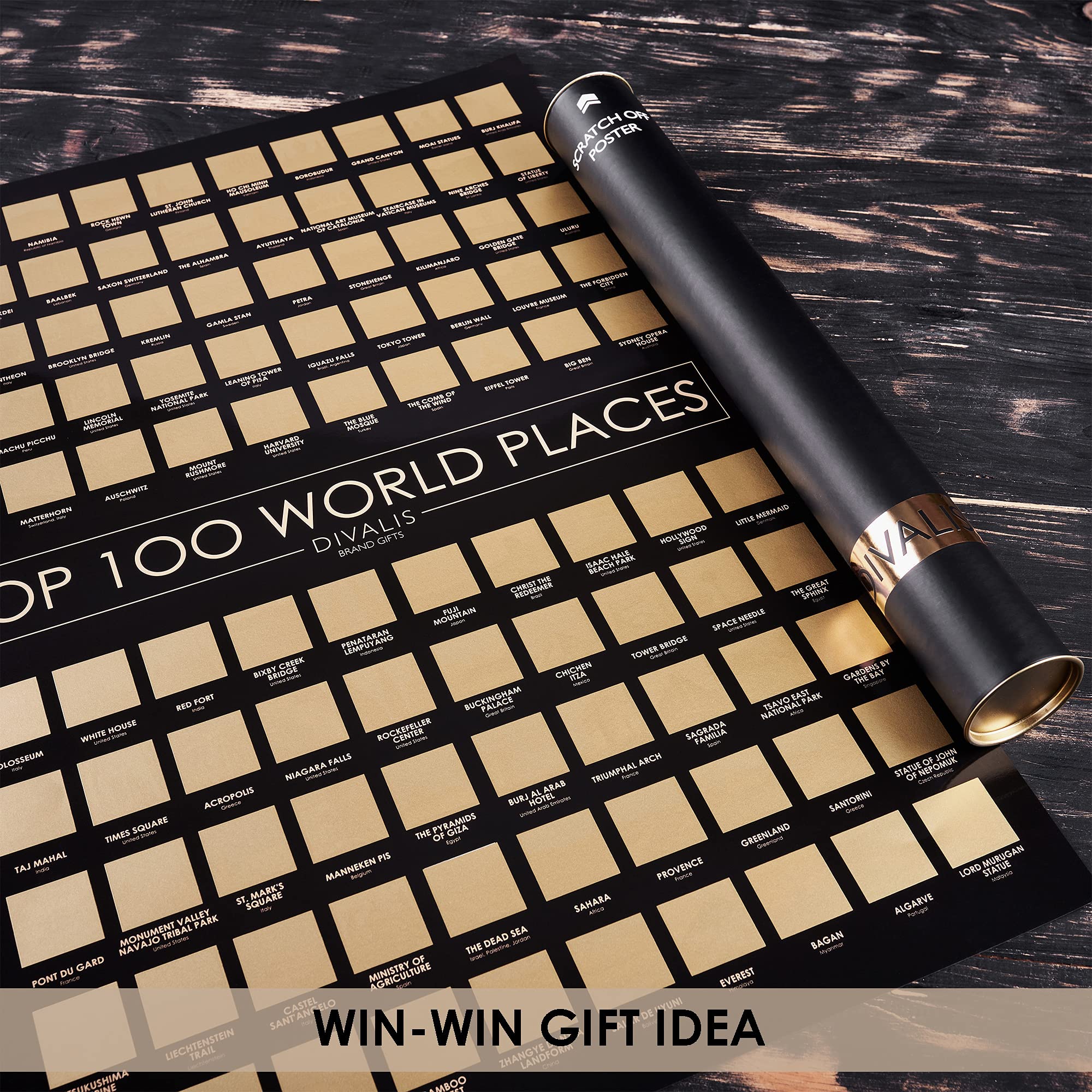 2 in 1 Gift Set - Scratch off Poster Top 100 Places to Visit in the World and Scratch off World Map - Best Places I`ve Been Map - Globetrotter Poster of Places Where You Have Been - Bundle of Two