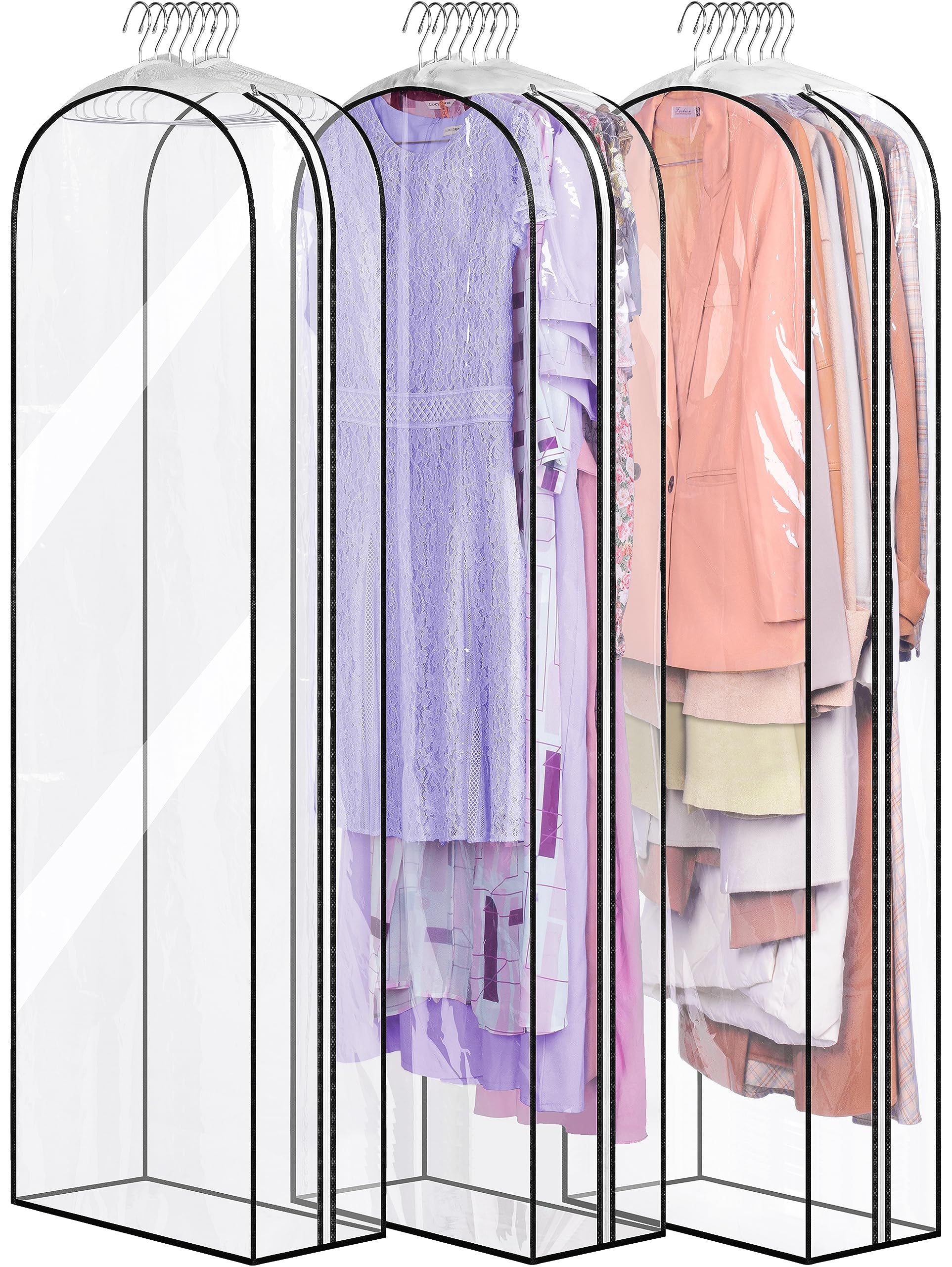 Misslo 10'' Gusseted All Clear Garment Bags For Hanging Clothes 60'' Dress Bags For Gowns Long Hanging Clothes Bag For Closet Dr