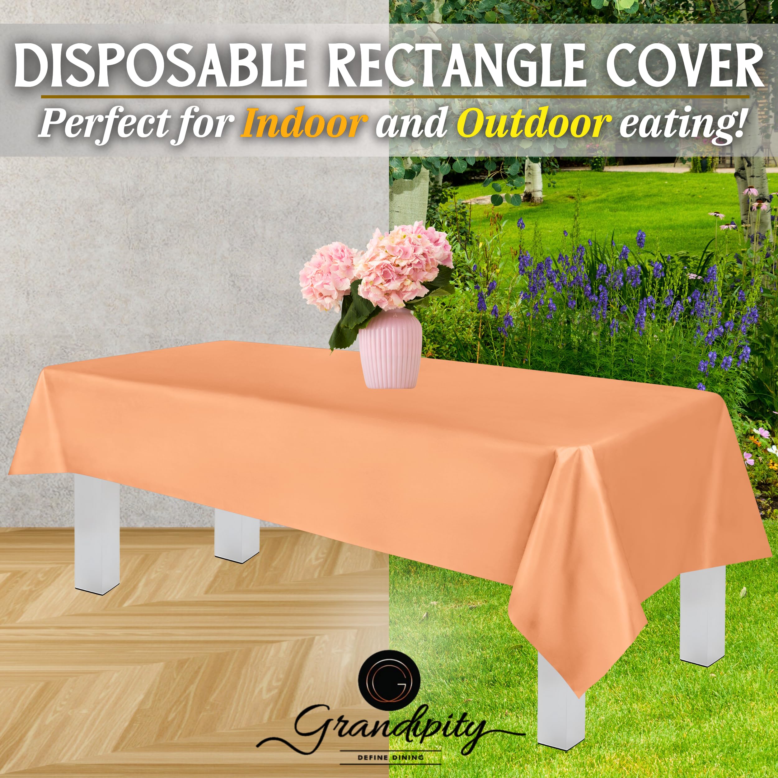 Grandipity Peach Plastic Table Cloth Disposable (6 Pk) 54In X 108In Plastic Tablecloths For Rectangle Tables - Premium Party Tab