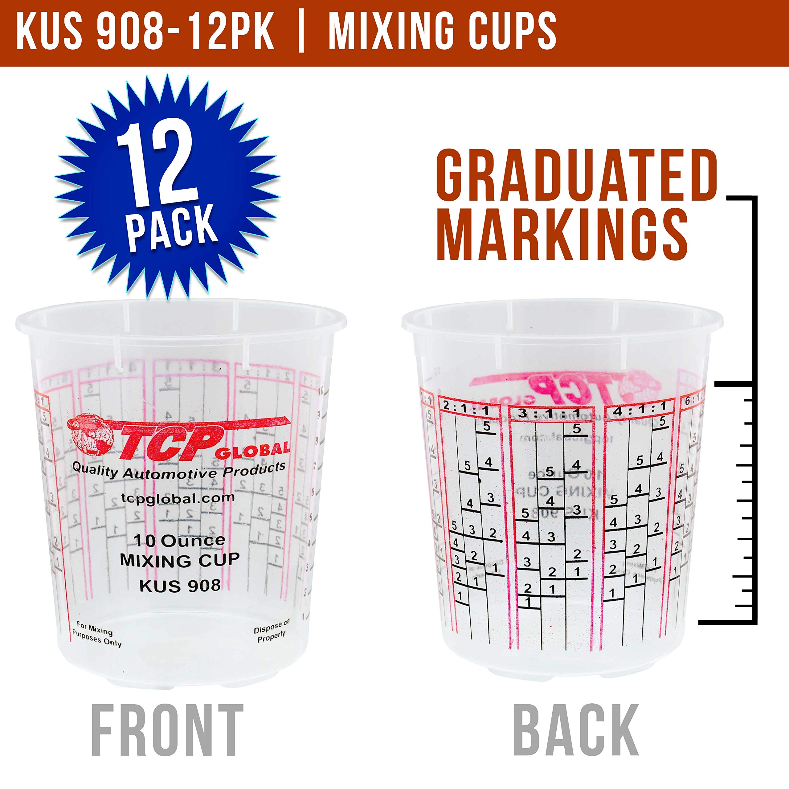 Custom Shop Box Of 12 Each - 10 Ounce Paint Mixing Cups Cups Have Calibrated Mixing Ratios On Side Of Cup Box Of 12 Cups