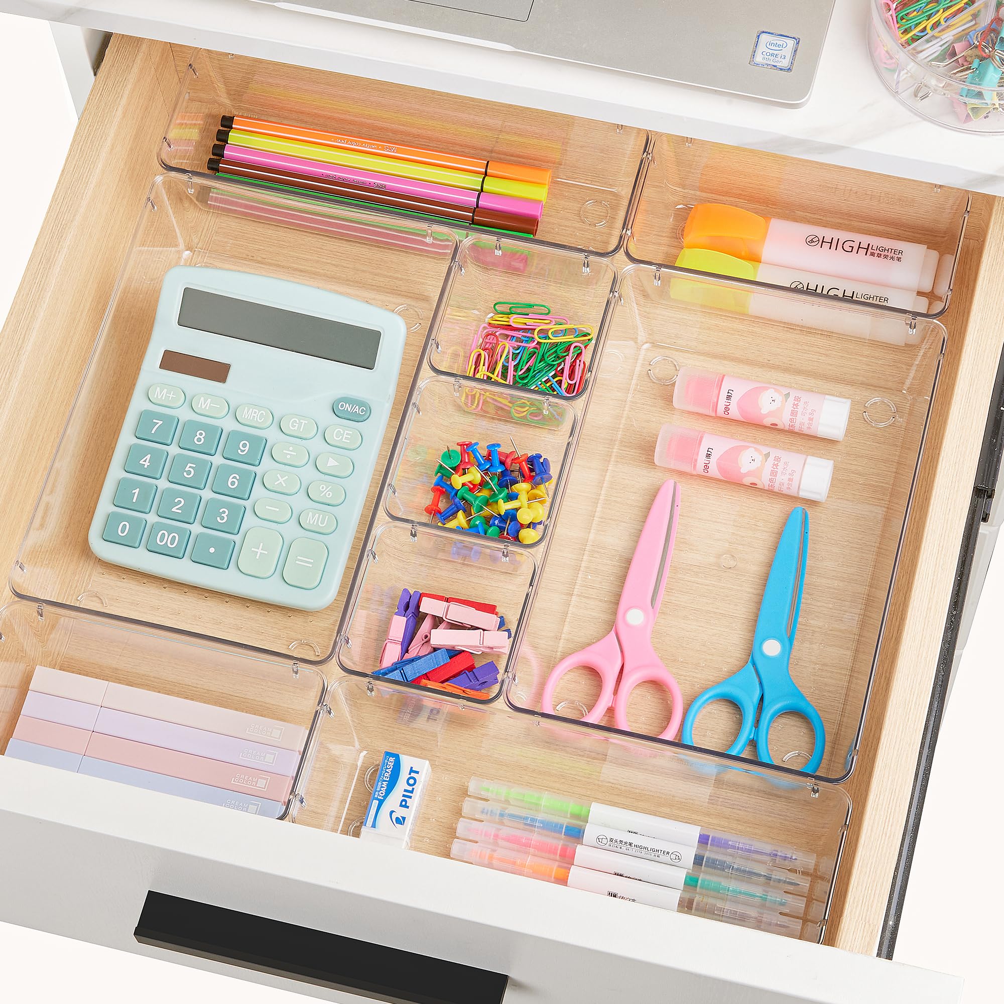 Vtopmart 66 PCS Clear Plastic Drawer Organizers Bins, 4-Size Versatile Bathroom and Vanity Organizer Trays, Non-Slip Storage Con
